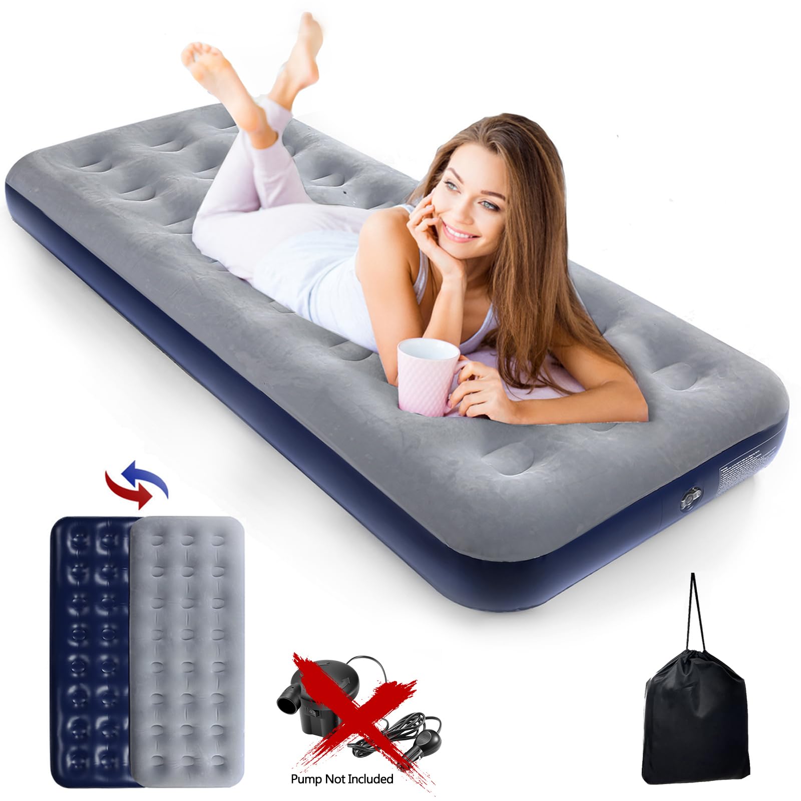 **Inflatable Camping Air Mattress - 2 Pack Navy Blue Flocked Surface Air Bed for Outdoor, Travel & Guest Use - Portable Sleeping Pad for Tents, RV & Home**    *(Perfect for Camping Trips, Backpacking, Sleepovers & Emergency Guest Beds)*