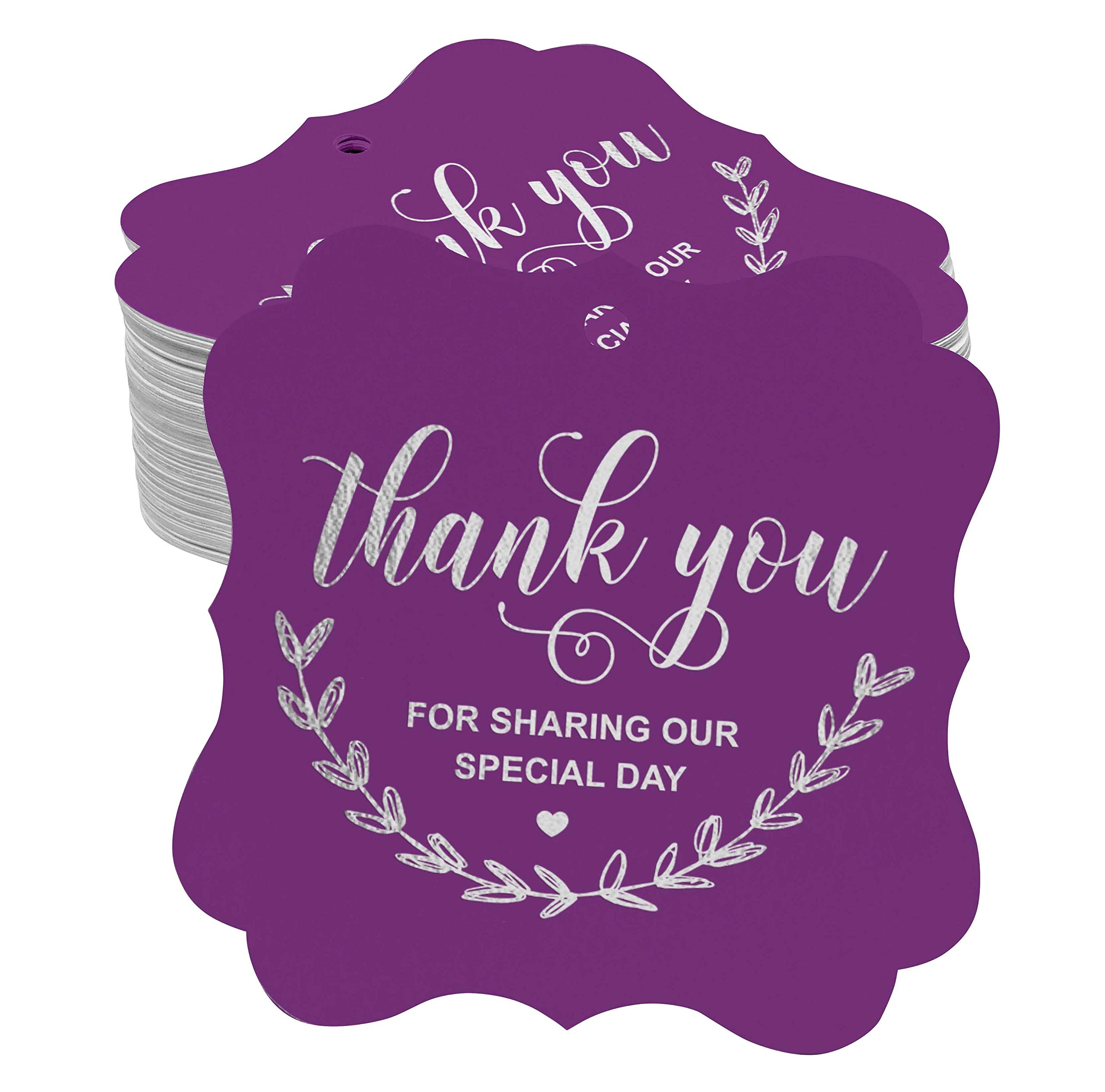 50pcs Silver Foil Thank You Tags for Bridal Shower, Baby Shower, Wedding, Birthday & Retirement - Elegant Bracket-Shaped Favor Tags for Party Decorations & Gift Wrapping