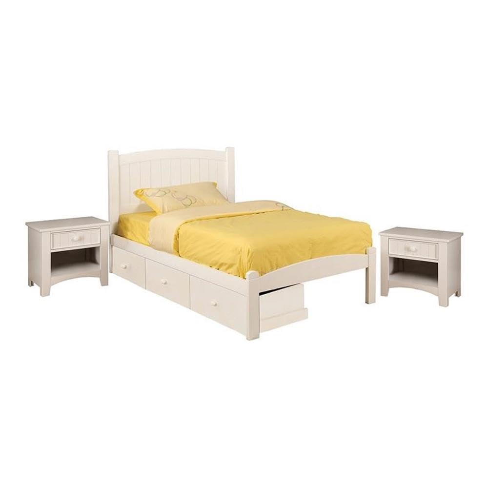 Furniture of America Rina White Wood Twin Bedroom Set with 2 Nightstands - Modern Bed Frame & Matching Side Tables for Small Spaces & Guest Rooms