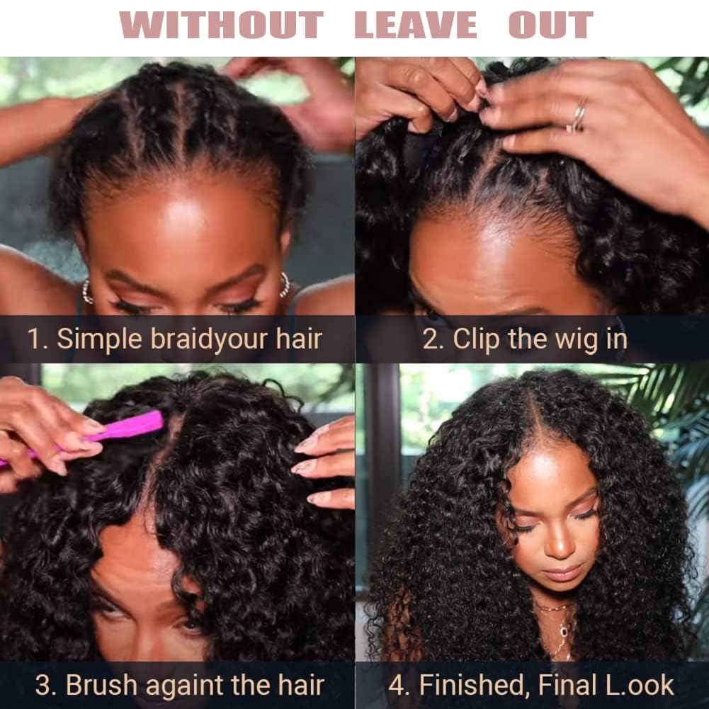 Brazilian Kinky Curly Human Hair Wigs for Black Women - 26IN V Part Wigs with 200% Density, No Leave Out Lace Front, Glueless Full Head Clip In Half Wigs | Perfect for Daily Wear, Parties, Weddings & Special Occasions