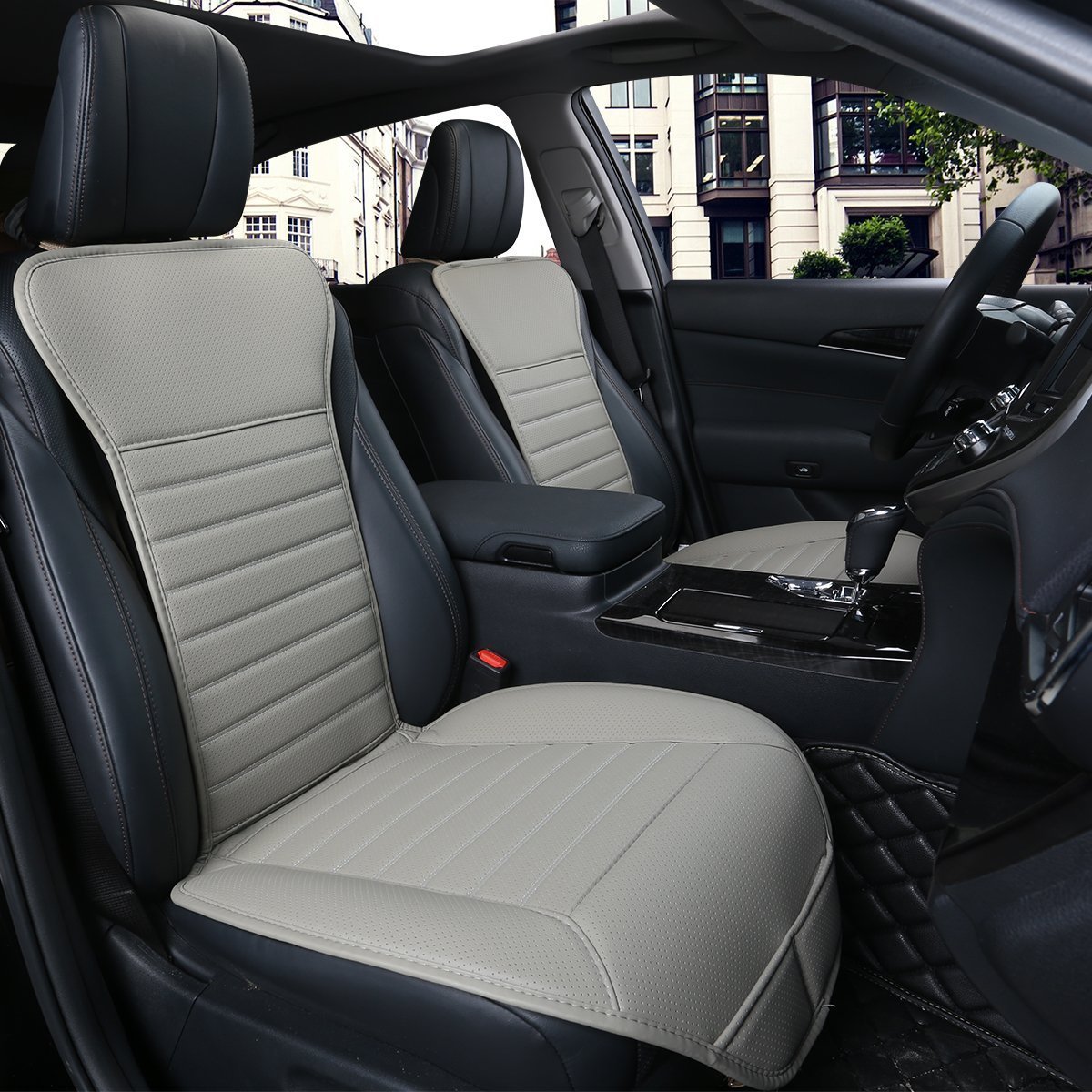 Breathable PU Leather Universal Car Seat Covers (2-Piece Set) - Premium Auto Interior Accessories for Driver & Passenger Seats - Comfortable & Durable Car Seat Cushions (Gray-B) | Perfect for Daily Commutes, Road Trips & Protecting Your Vehicle Seats
