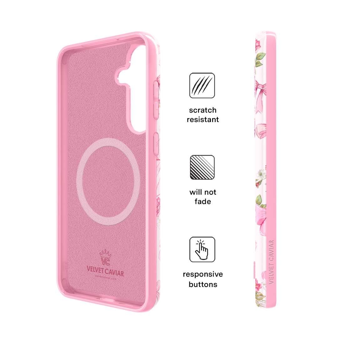 Posie Pink Bow Samsung Phone Case - Elegant Floral Design Protective Cover for Samsung Galaxy S21/S22/S23 - Perfect Gift for Women & Girls, Ideal for Daily Use, Work & Special Occasions