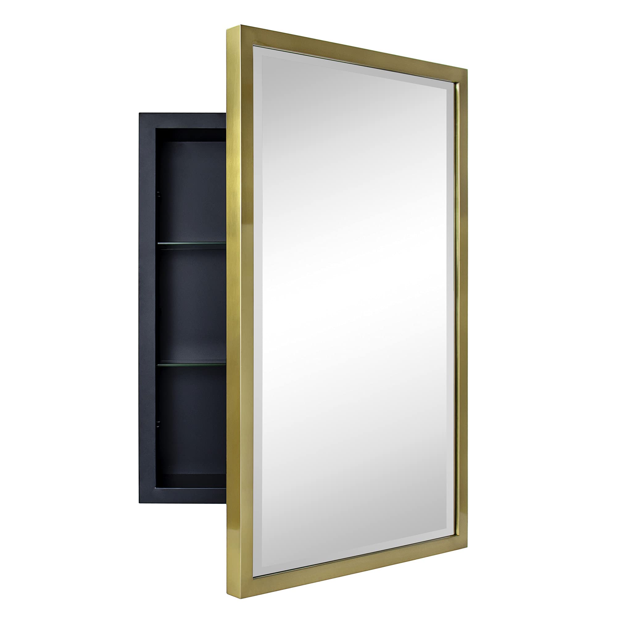 TEHOME 16x24 Inch Gold Metal Framed Recessed Bathroom Medicine Cabinet - Rectangle Tilting Beveled Vanity Mirror with Adjustable Shelves | Perfect for Bathroom Storage, Makeup Organization & Small Space Decor