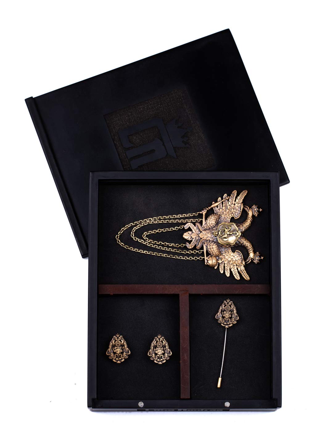 Phoenix Rising Cufflinks & Brooch Set - Antique Gold Metal Brass Pins for Men - Elegant Gift for Weddings, Business & Formal Occasions