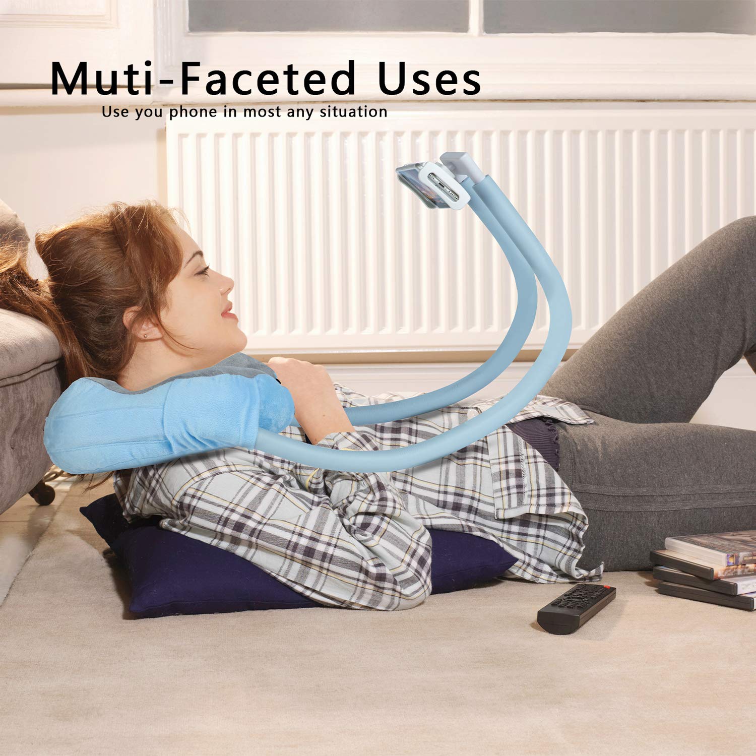 AIMI Neck Pillow Phone Holder - Adjustable & Ergonomic Stand for Smartphones & Tablets - Perfect for Home, Travel, Office & Outdoor Use - Comfortable & Durable Design (Blue)