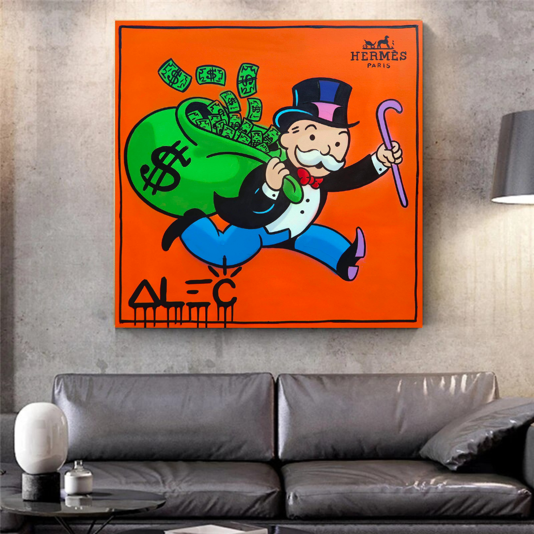 Alec Monopoly Hermes Art Money Man Canvas Print - Modern Wall Decor for Living Room, Office & Bedroom