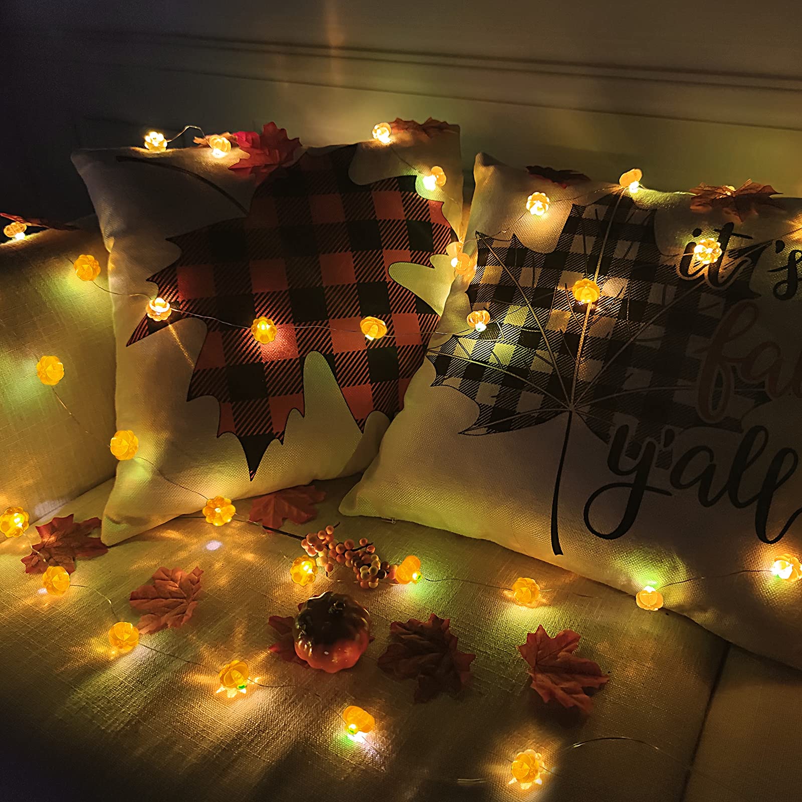 TURNMEON 40LED 13Ft Thanksgiving String Lights - 3D Pumpkin Lights Battery Operated for Indoor Outdoor Fall Decor | Perfect for Thanksgiving, Halloween, Autumn Harvest Home & Party Decorations