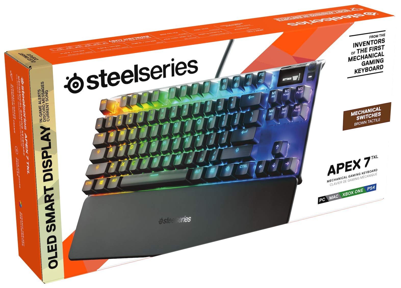 SteelSeries Apex 7 TKL Mechanical Gaming Keyboard with OLED Display & Brown Switches - US QWERTY Layout for PC, Mac, PS5, Xbox Gaming & Office Work