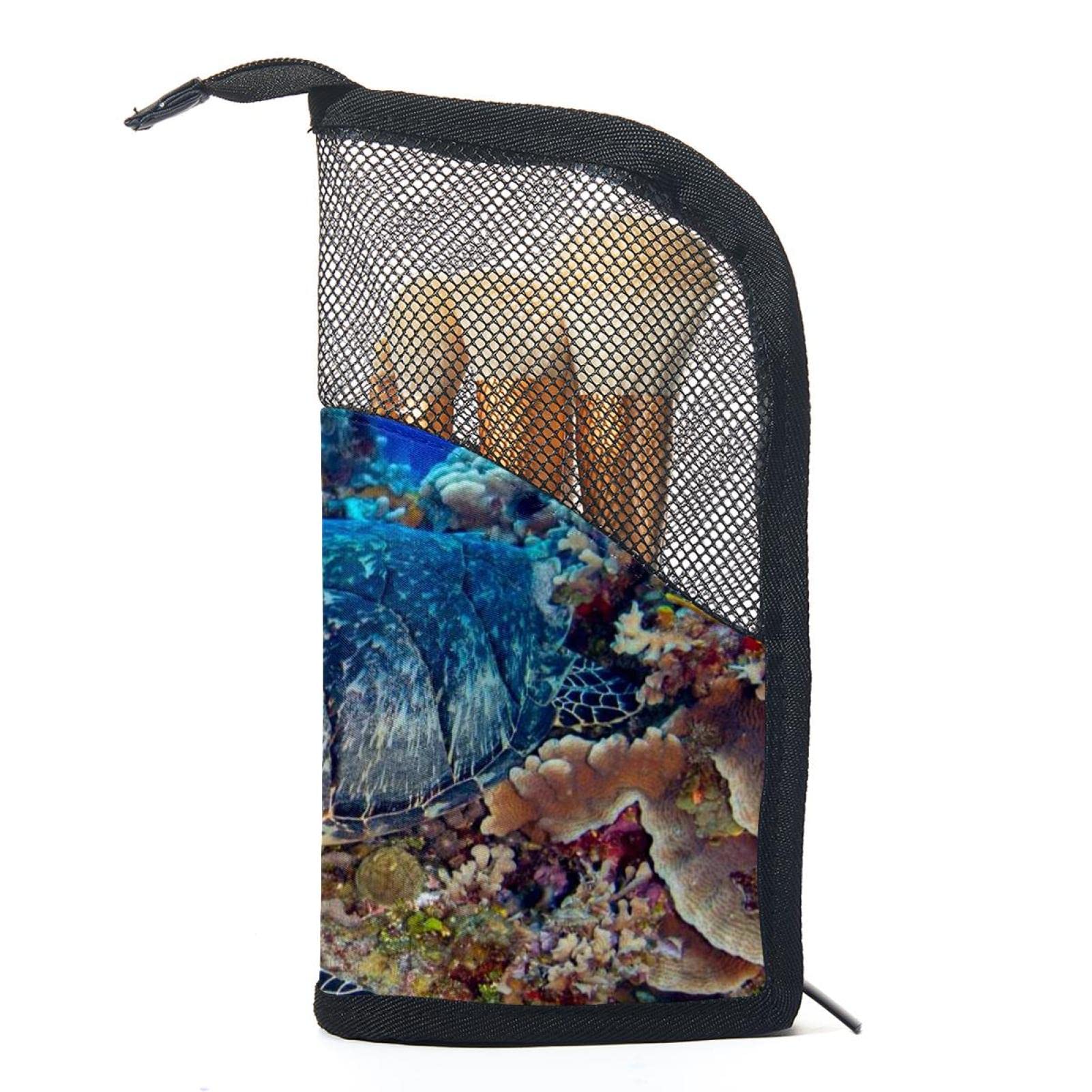 12-Piece Makeup Brush Organizer Bag with Ocean Coral Sea Turtle Design - Portable Waterproof Cosmetic Brush Holder Case for Travel & Home Storage