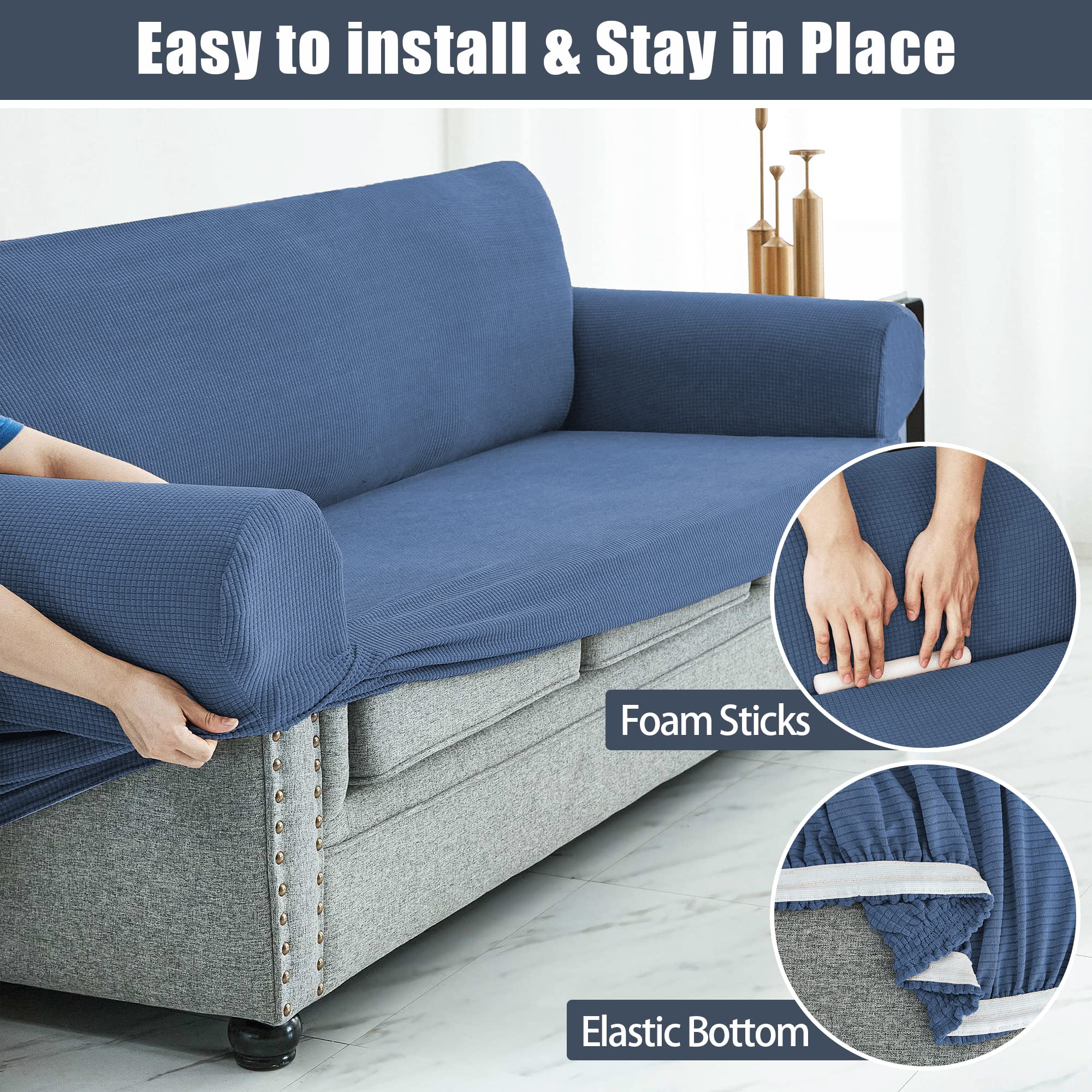 Stretch Sofa Slipcover - Waterproof Couch Cover, Soft Elastic Furniture Protector for Kids & Pets - Gray Blue (Large) | Perfect for Living Room, Family Gatherings & Pet-Friendly Homes