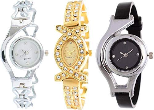 Stylish Analog Leather Strap Watches for Women & Girls - Fashionable 3-Piece Set (Multicolor) - Perfect for Everyday Wear, Office & Casual Outfits