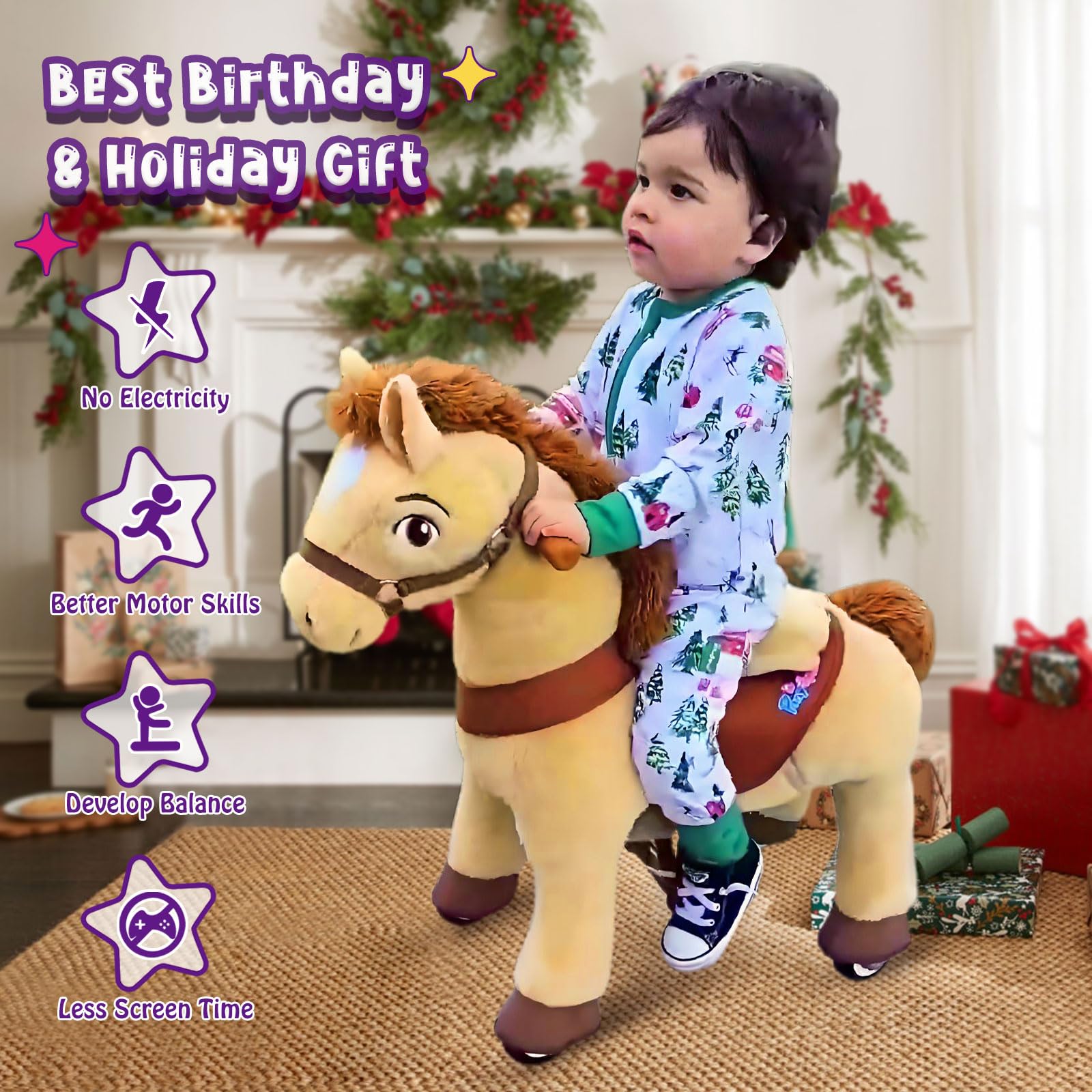 PonyCycle Ride-On Horse Toy for Kids Ages 3-5 - Essential Model E with Safety Brake (30