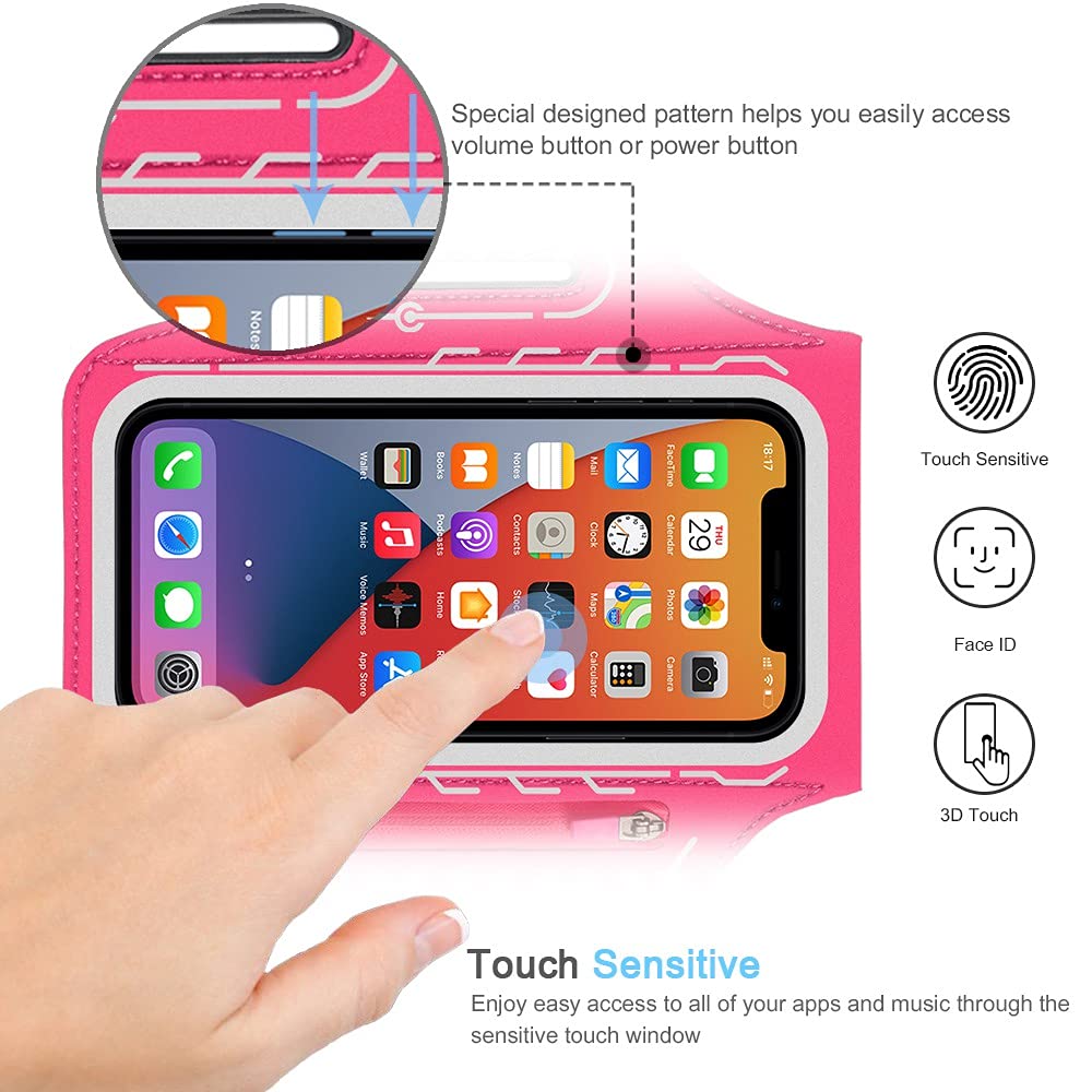 JEMACHE Running Armband for iPhone 16 15 14 13 12 Pro & Samsung Galaxy S25 S24 S23 S22 S21 - Adjustable Workout Armband with Earphone Holder & Sweatproof Design (Rosy Pink) - Perfect for Jogging, Gym Workouts & Outdoor Activities