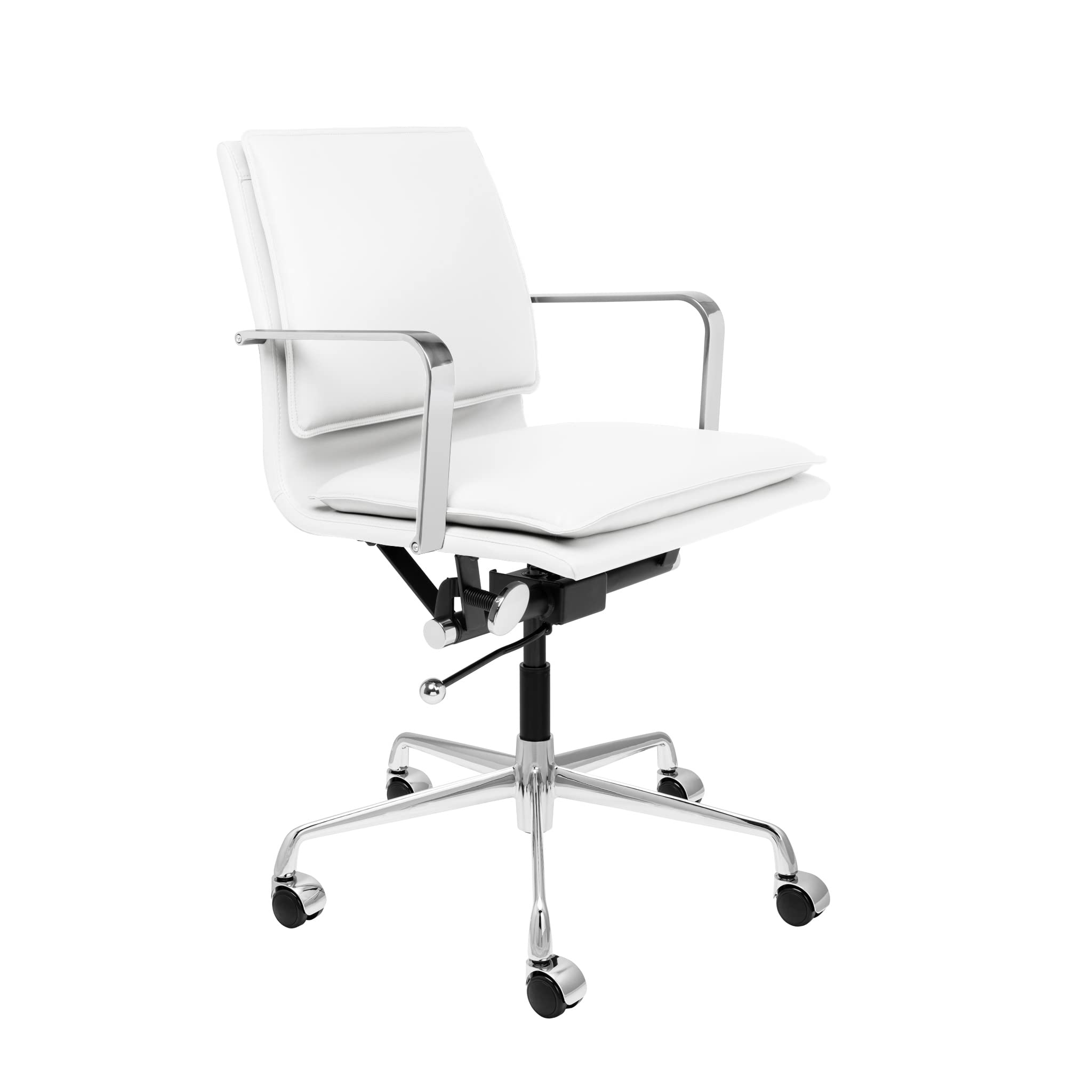 Laura Davidson Lexi II Mid Back Office Chair - Ergonomic Padded Desk Chair with Adjustable Armrests, 360° Swivel & Thick Cushion, Faux Leather Computer Chair for Home & Office Workspace - White