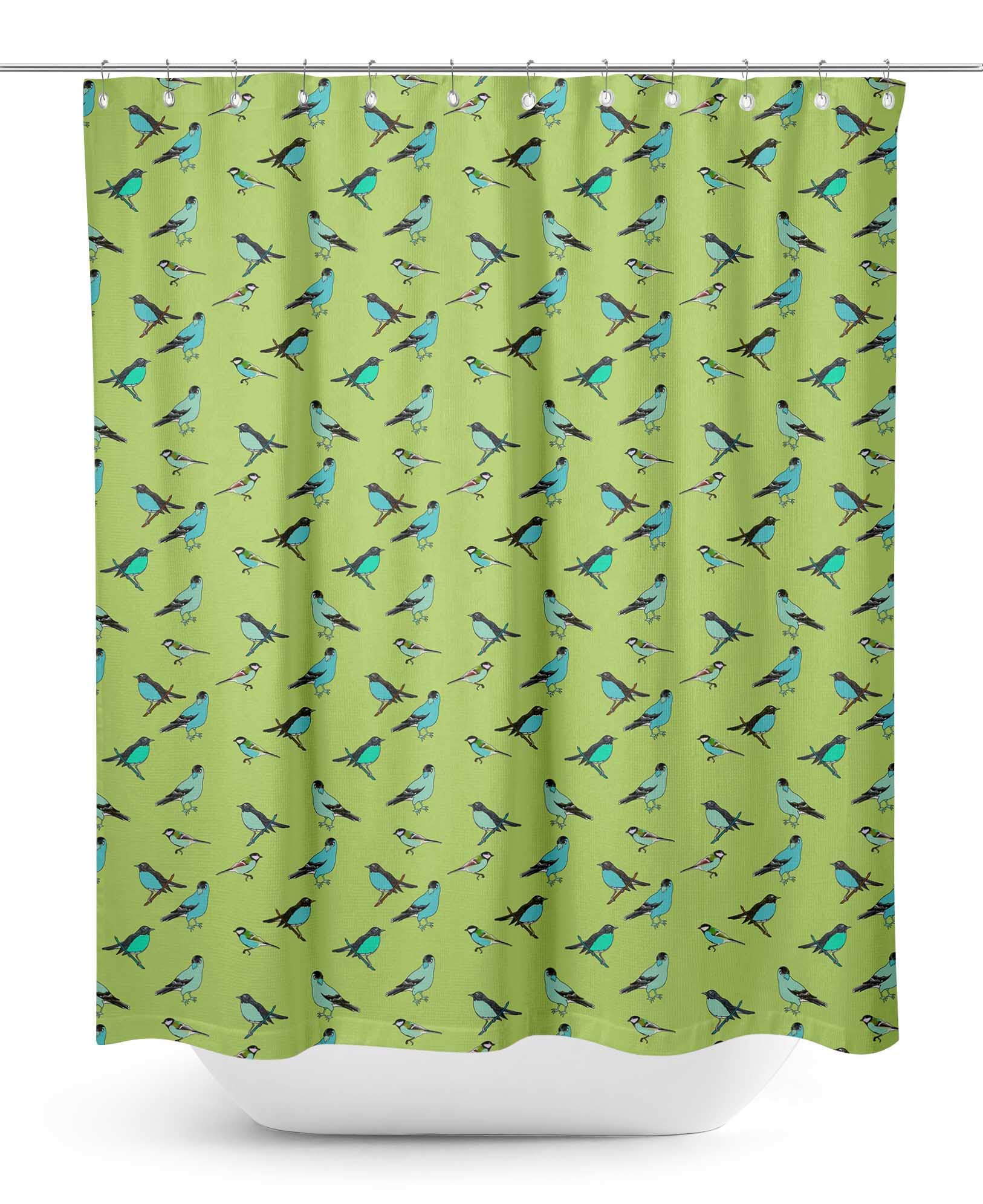 Stylish Green Artistic Bird Bathroom Shower Curtain - Waterproof & Durable 60 x 84 Inch - Perfect for Vintage, Boho & Nature-Themed Bathroom Decor