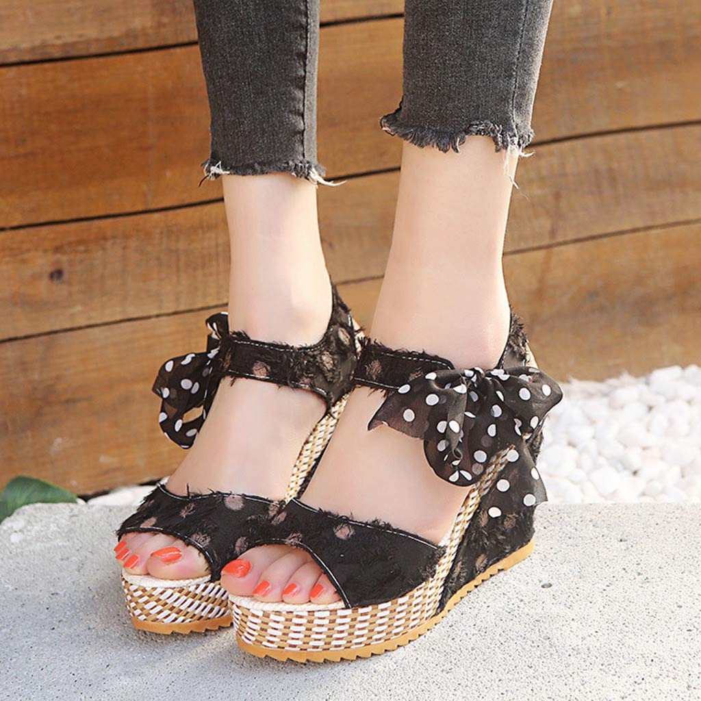 Women's Wide Width Wedge Sandals with Ankle Buckle - 2020 Fashion Summer Beach Sandals, Open Toe Espadrille Platform Shoes for Casual Outings & Vacations