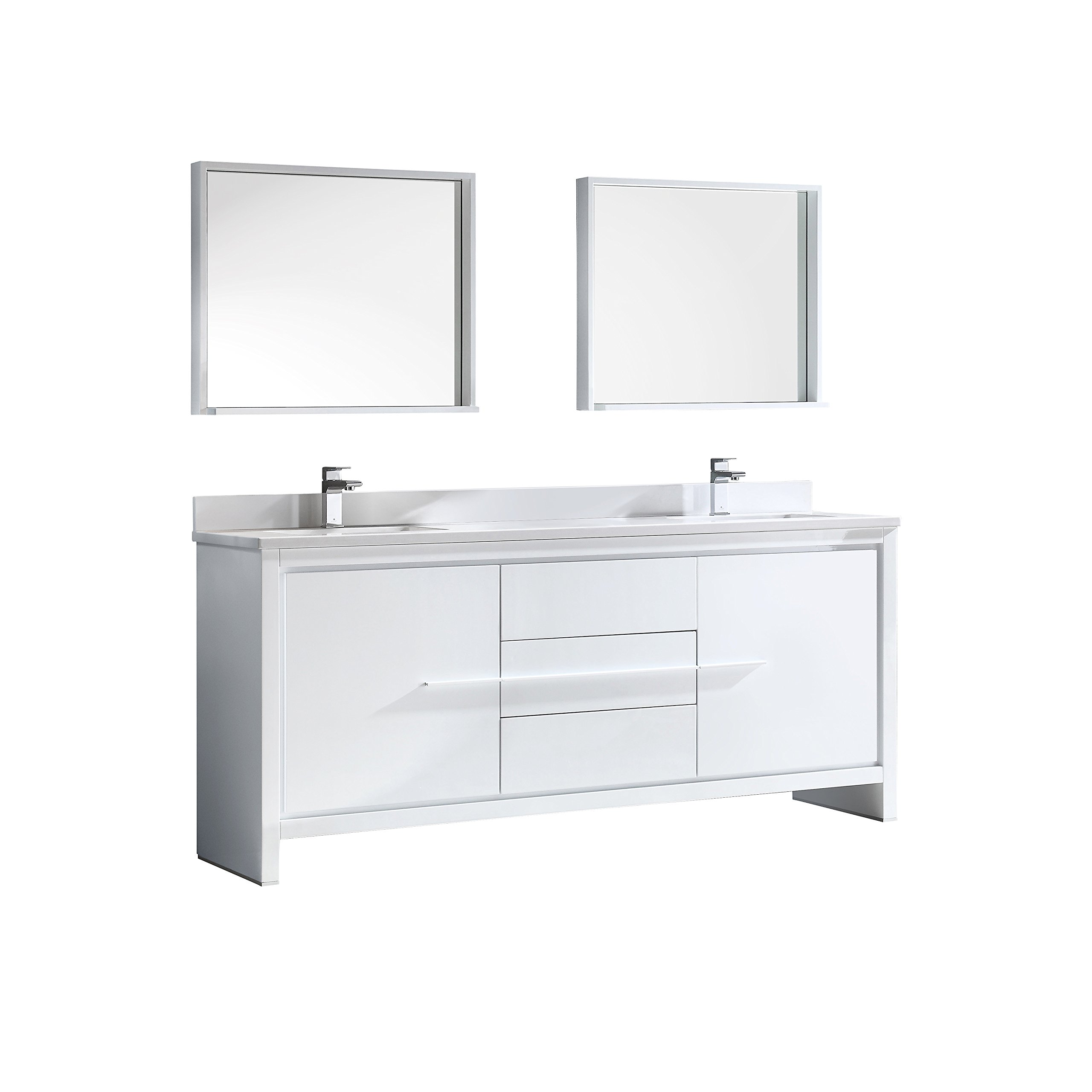 Fresca Bath FVN8172WH Allier 72-Inch Modern Double Sink Bathroom Vanity Set with Mirror in White - Perfect for Contemporary Master Bathrooms and Guest Suites