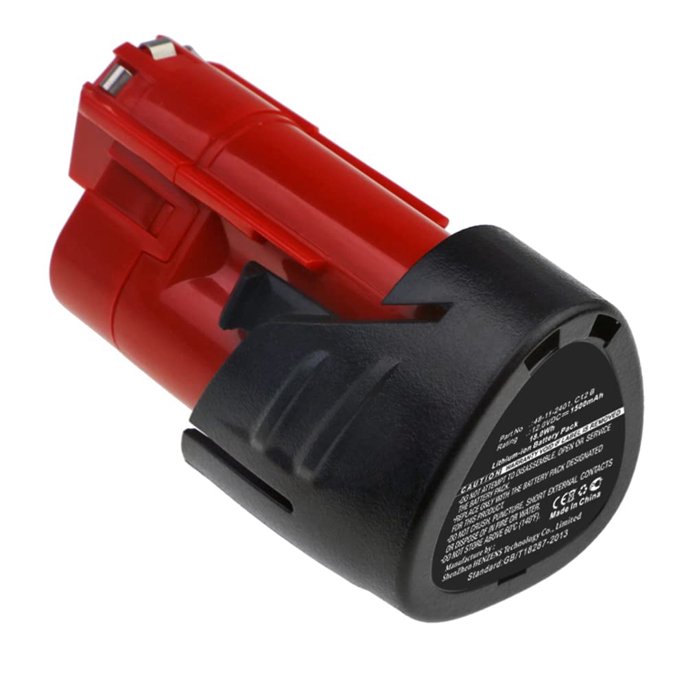 Synergy Digital 12V 1500mAh Li-ion Replacement Battery for Milwaukee 2450-20 Power Tools - Ultra High Capacity, Long Lasting - Perfect for Drilling, Sawing, and DIY Home Improvement Projects