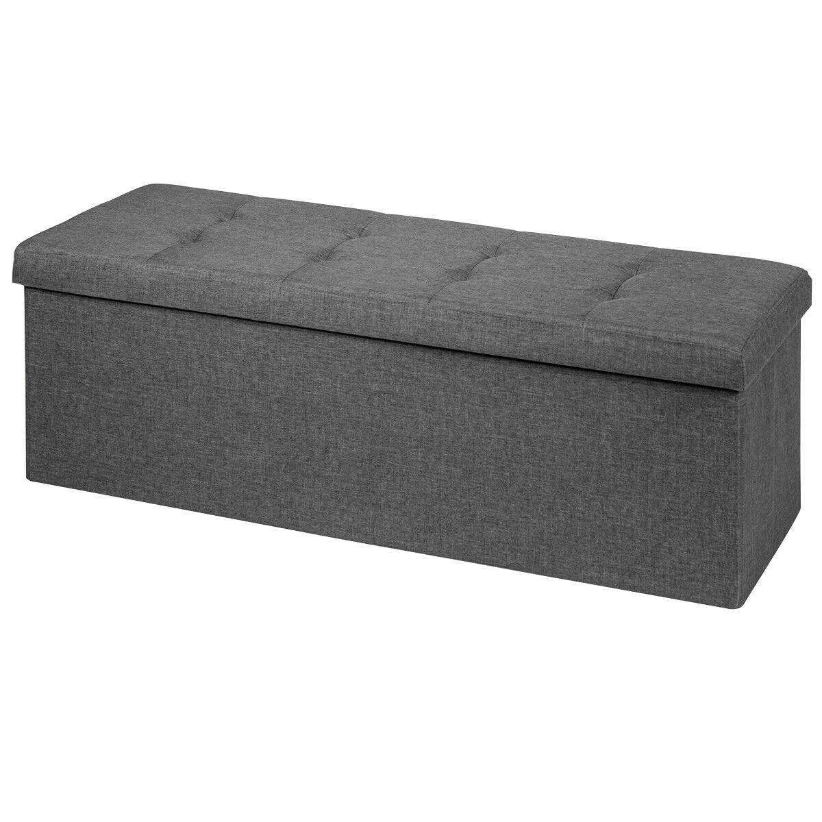 DSWQ Dark Grey Fabric Folding Storage Ottoman with Divider - Multi-Functional Foot Rest, Bed End Bench & Storage Chest for Living Room, Bedroom & Office Use