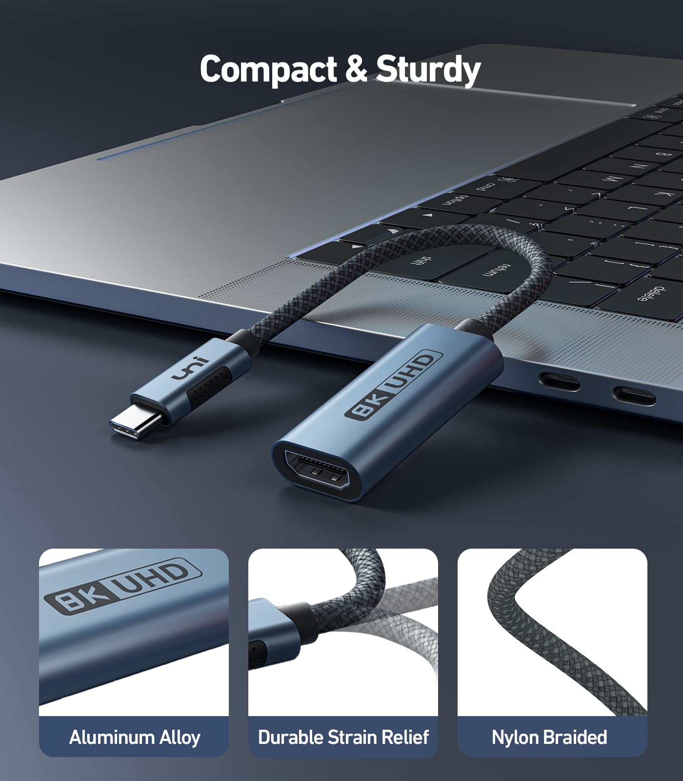 8K@60Hz USB C to HDMI 2.1 Adapter - 4K@144Hz Thunderbolt 4/3 Converter with 48Gbps, HDCP2.3, HDR & Dolby Vision - Compatible with Laptops, Tablets, Galaxy S24 - Perfect for Home Theater, Gaming & Office Presentations