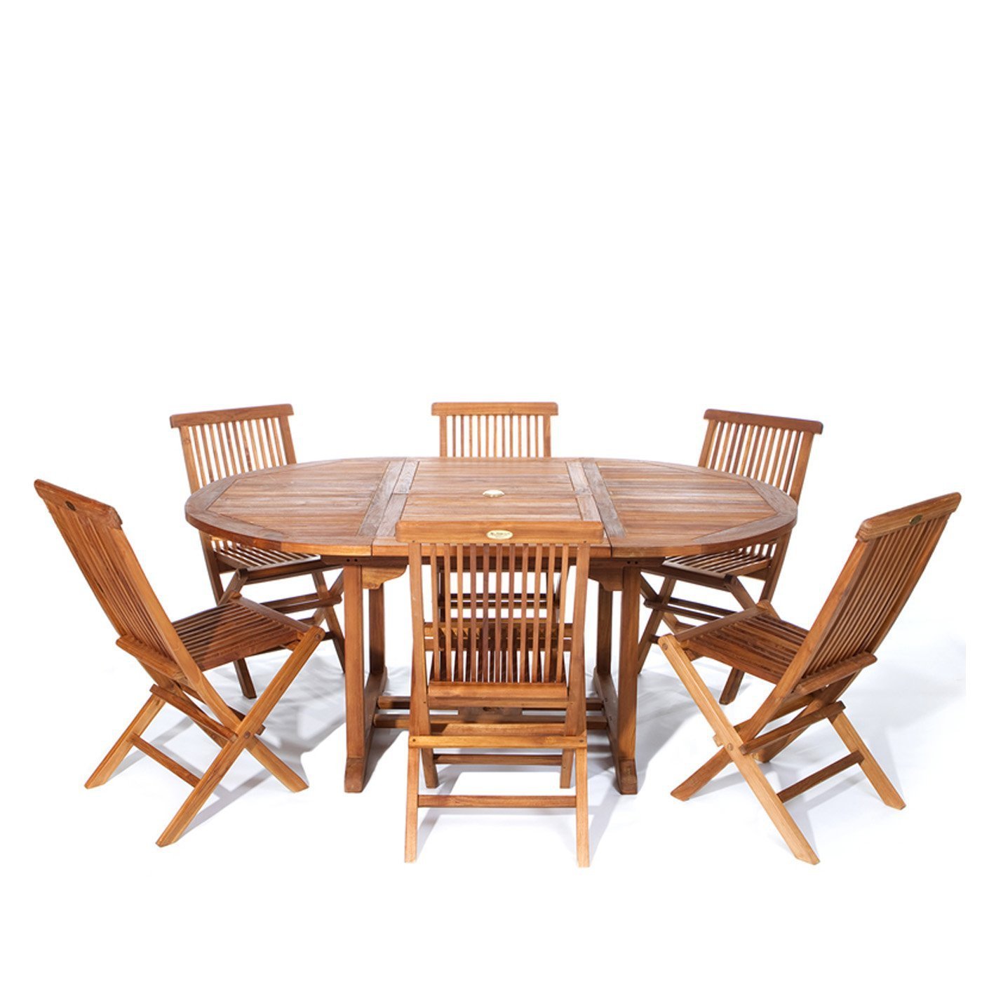 Premium 7-Piece Oval Folding Patio Set - All Weather Cedar & Teak Wood Outdoor Furniture for Garden, Poolside or Deck - Comfortable Seating & Dining Solution