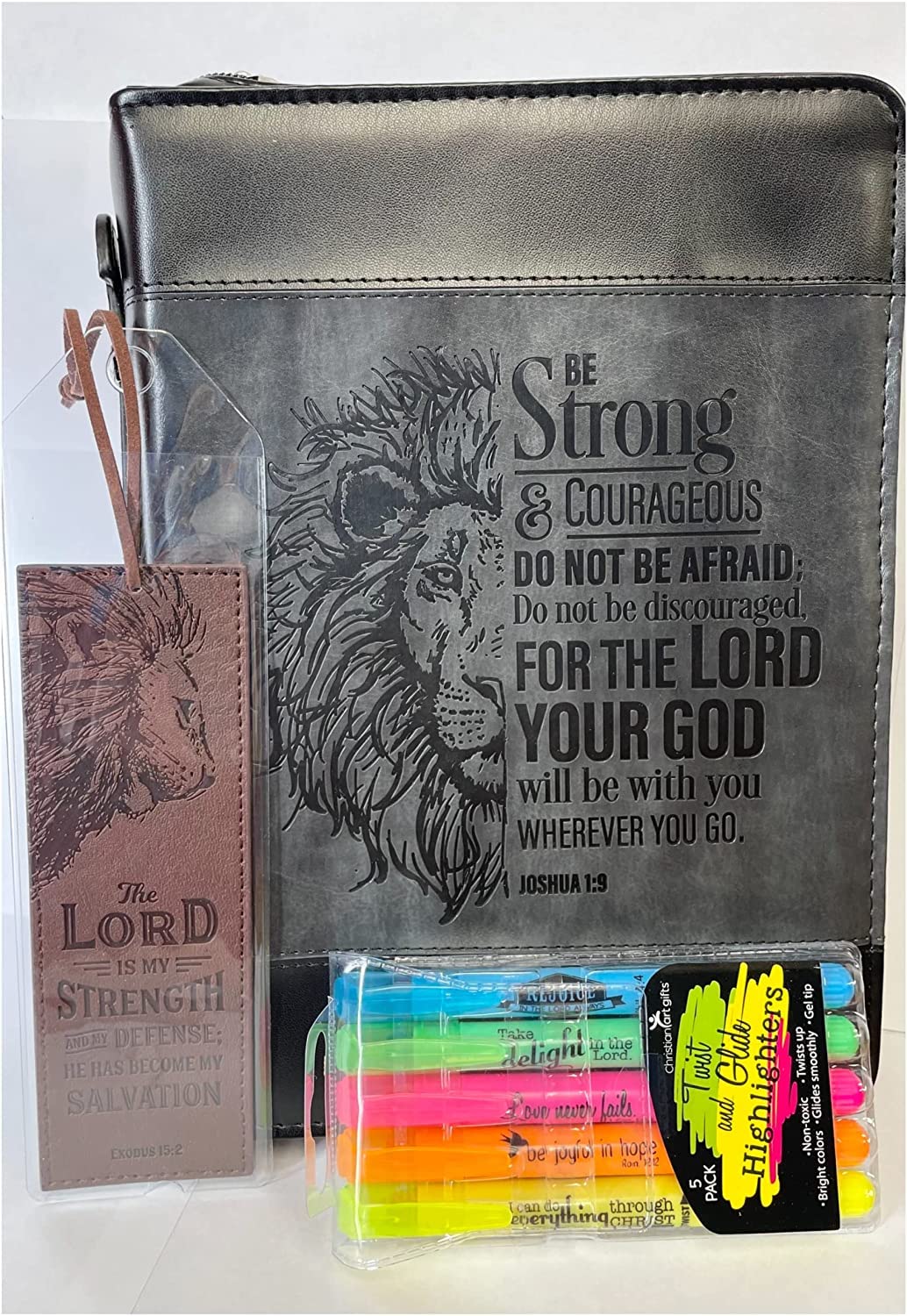 Men's Bible Case & Accessories Set - Large Religious Gift for Christian Men with Bible Cover, Highlighter & Bookmark | Perfect for Church, Bible Study & Travel