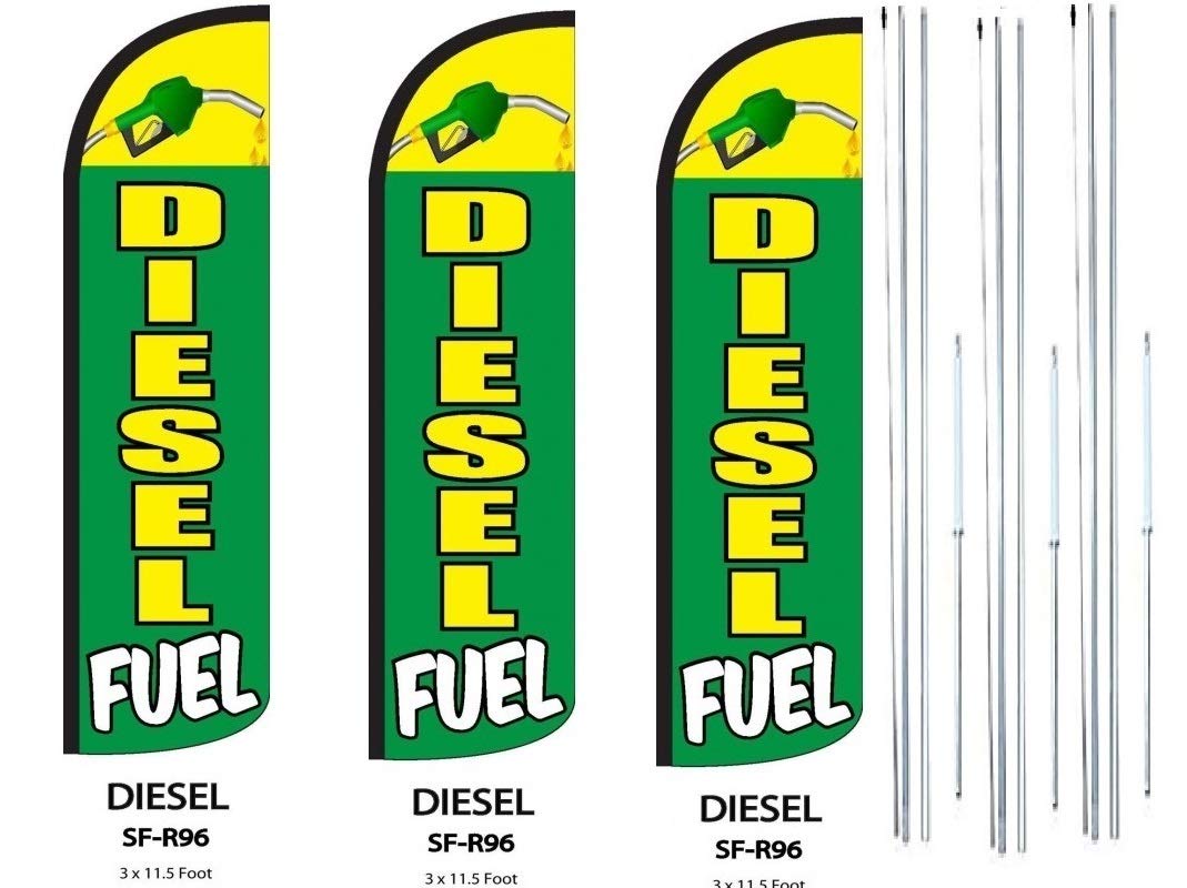 DIESEL King Flag 3-Pack with Complete Hybrid Pole Set - Heavy Duty Outdoor Flags for Garden, Yard, and Commercial Use