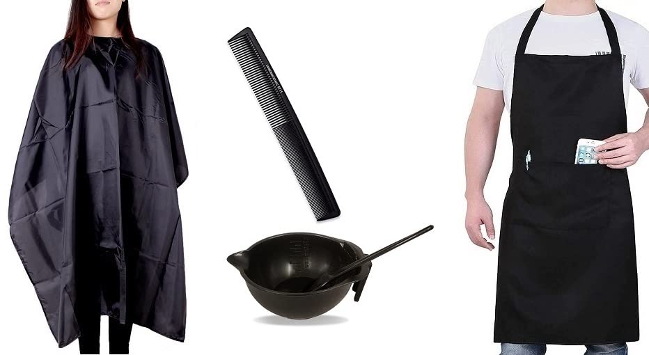 Professional Hair Dye Kit with Bowl, Brush, Comb, Black Apron & Cutting Sheet - Perfect for Salon Stylists & At-Home Hair Coloring