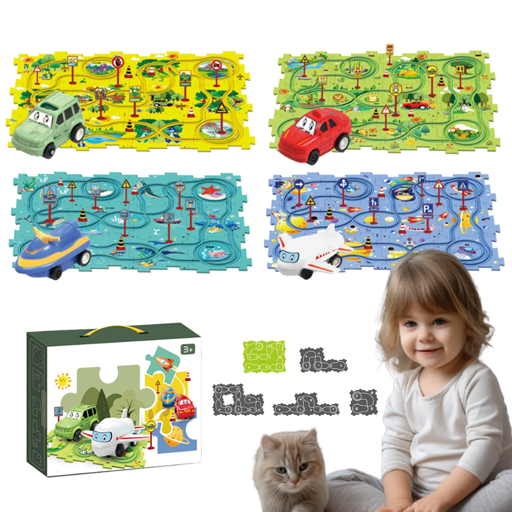 BrainTrackers - Cognitive Development Puzzle Set for Kids, DIY Electric Race Car Track Toy with 25PCS (4 Colors) - STEM Learning, Family Game Night & Birthday Gift for Boys & Girls