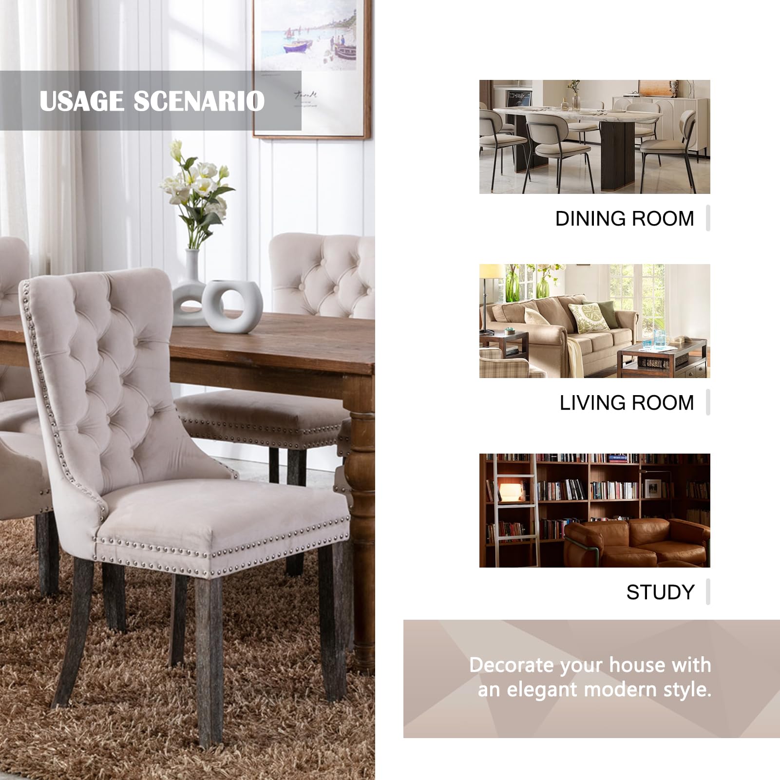 Velvet Dining Chairs Set of 4 - Upholstered Modern Kitchen Chairs with Ring Pull Trim & Button Back, Comfortable Seating for Dining Room, Living Room, Bedroom (Beige) | Perfect for Home Decor, Dinner Parties & Small Space Furniture Arrangement