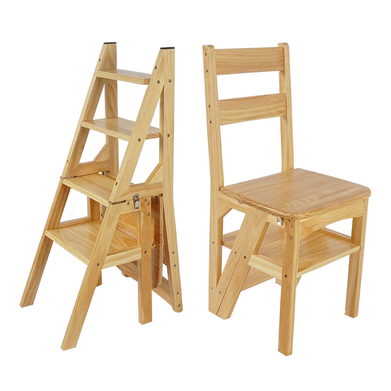 Solid Wood Folding Step Ladder Chair - Portable Multi-Functional Stool for Home, Kitchen, Office & Library - Safe & Sturdy Climbing Solution for Reaching High Shelves, Organizing Spaces & Daily Use