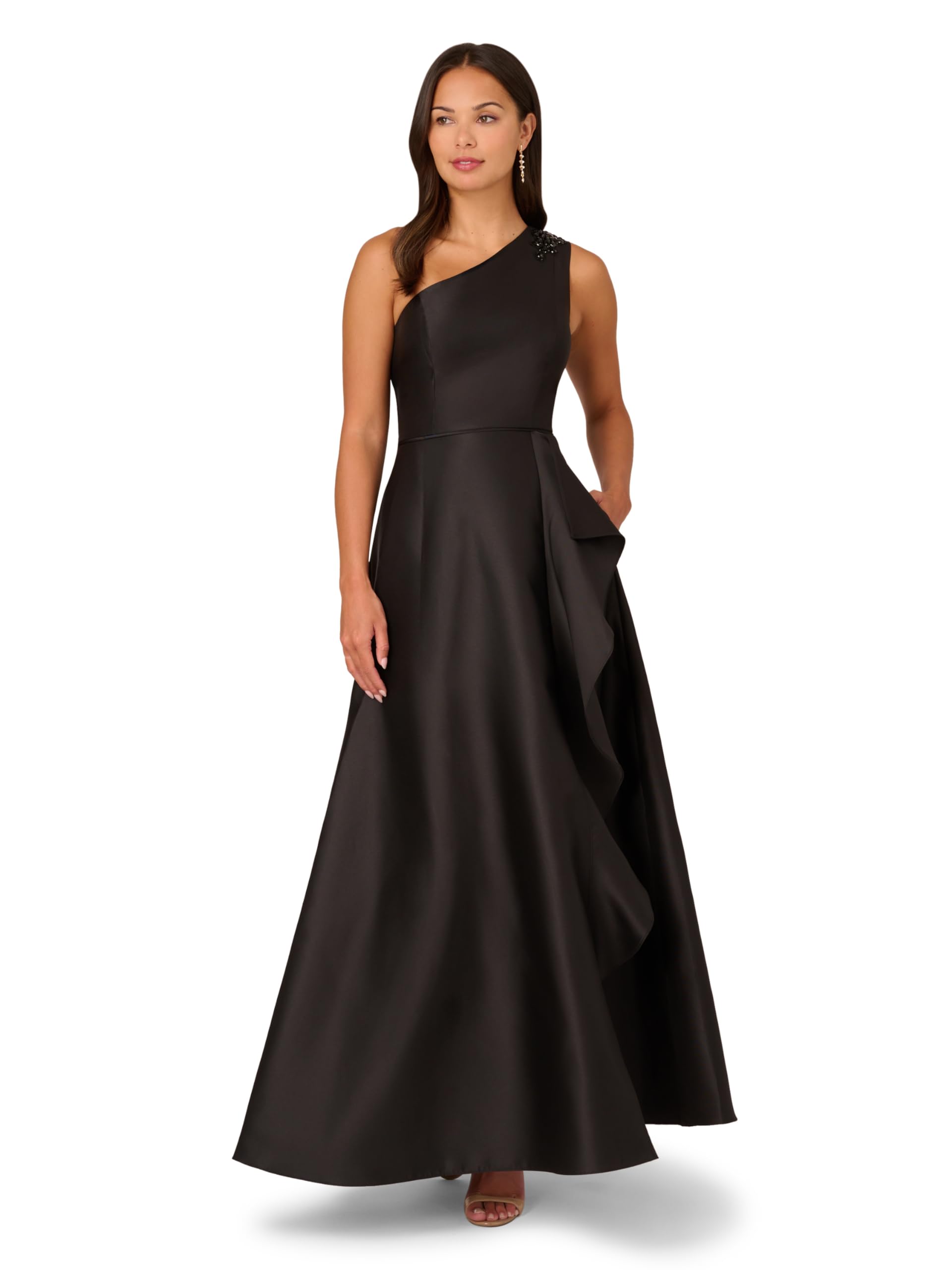 Adrianna Papell Women's One Shoulder Mikado Gown - Elegant Formal Evening Dress for Prom, Wedding & Special Occasions