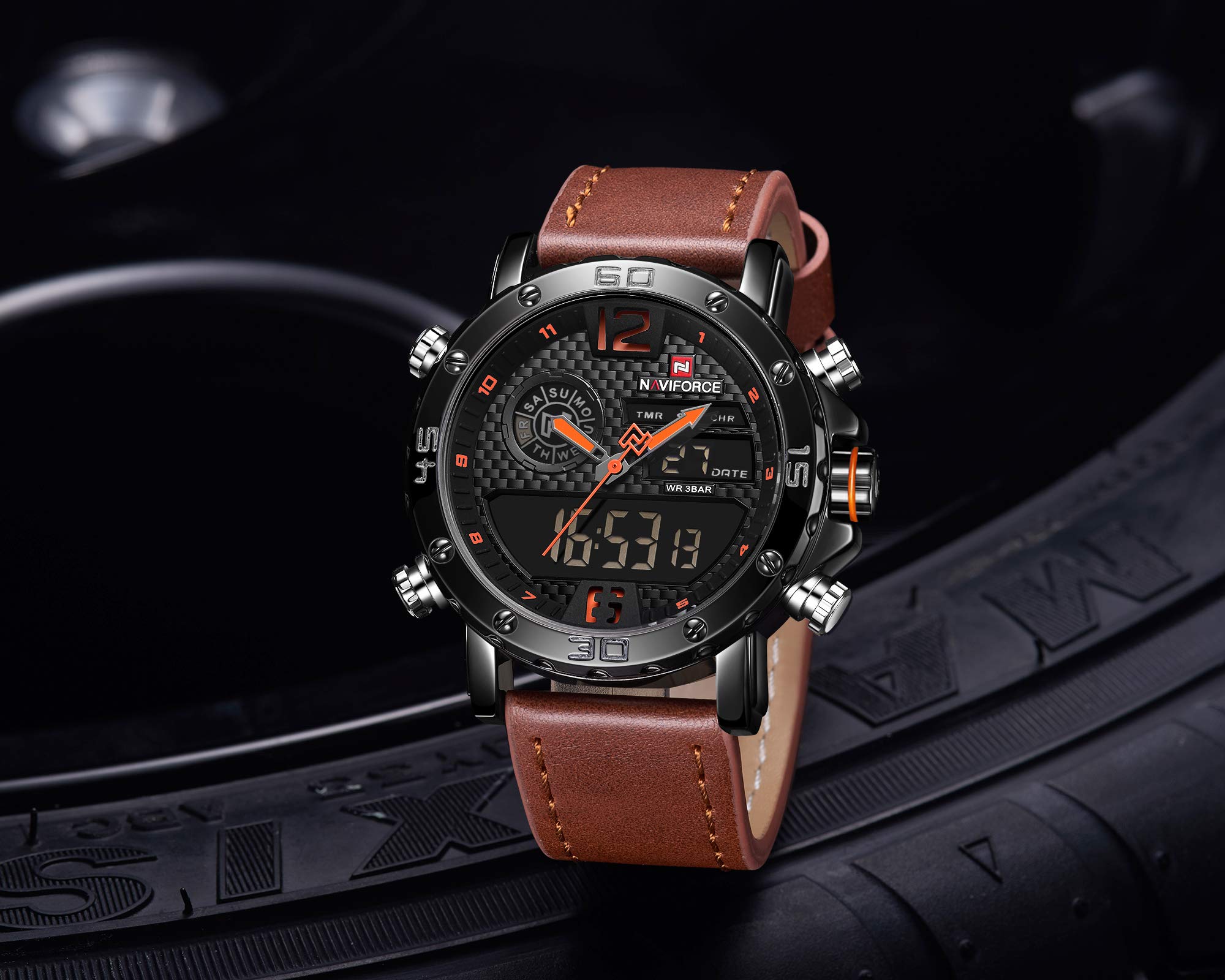 NAVIFORCE Men's Analog Digital Sports Watch - Waterproof Chronograph Dual Display Wristwatch with Backlight | Perfect for Running, Gym Workouts & Outdoor Activities