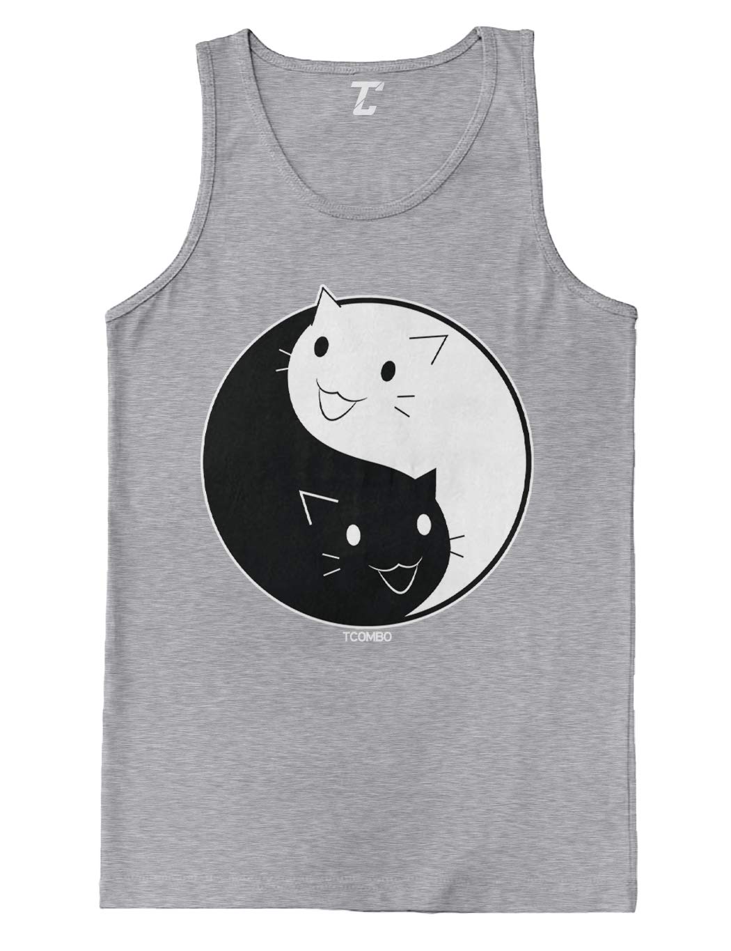 Yin Yang Cat Design - Black & White Kitten Print Men's Tank Top for Casual Wear & Summer Outfits