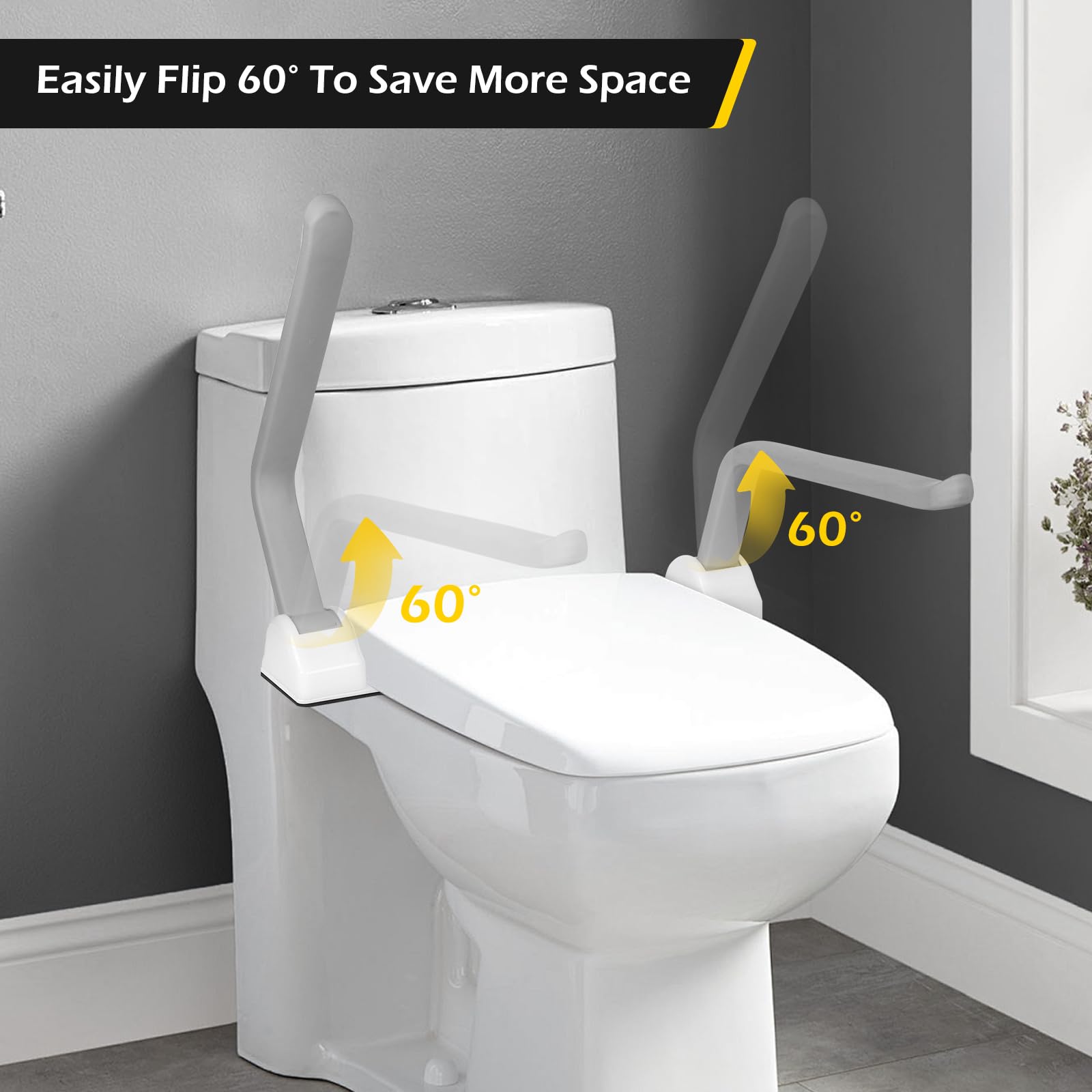 Dyna-Living Heavy-Duty Toilet Safety Rails – 480lbs Weight Capacity, Flip-Up Non-Slip Aluminum Alloy Armrest – Elderly Bathroom Assist Device for Seniors & Disabled – Ideal for Home Care, Post-Surgery Recovery & Mobility Support