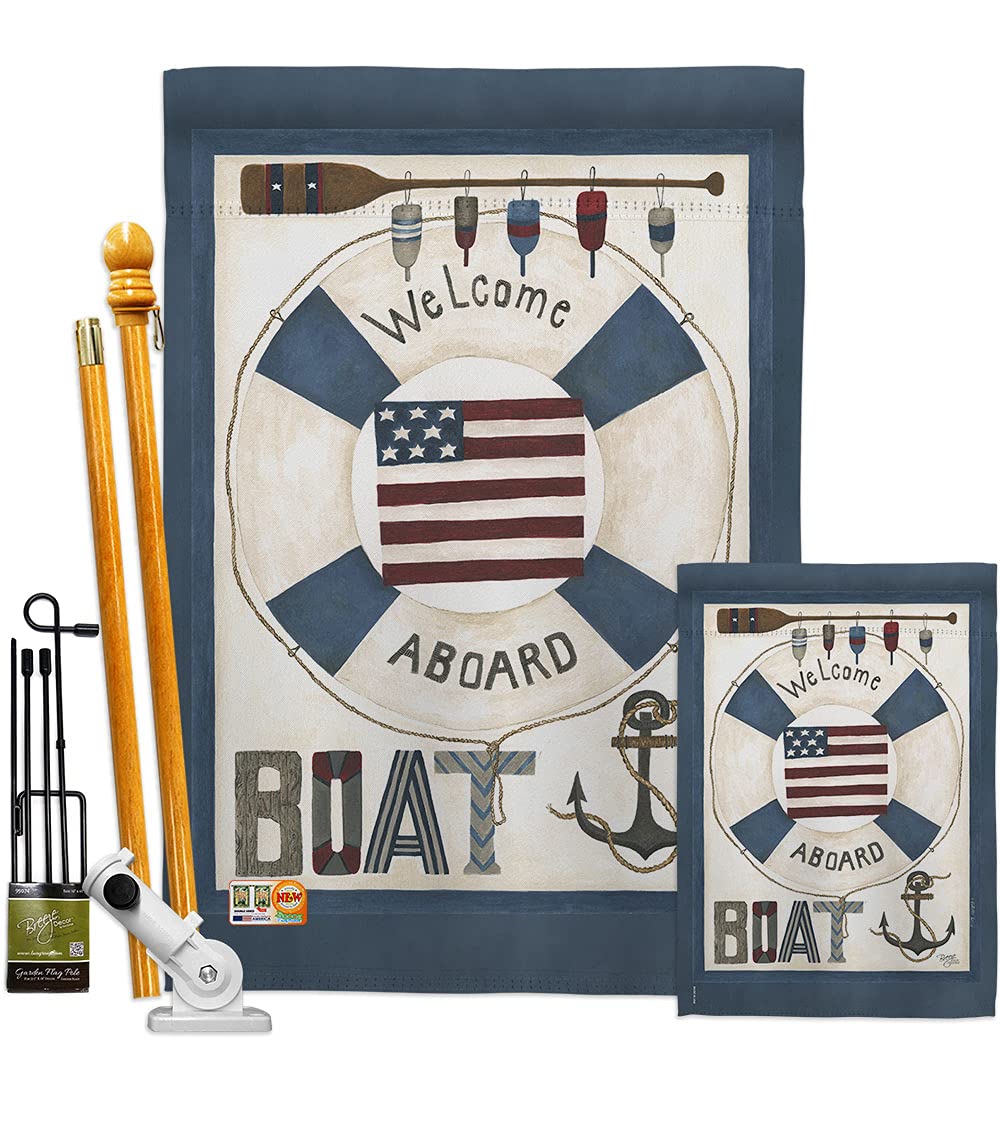 Coastal Nautical Anchor Garden House Flags Kit - 28x40 Inch Outdoor Summer Decor with Sailor & Sea Shells Design - Made in USA Yard Banner for Beach House, Porch, Deck & Patio Decorations