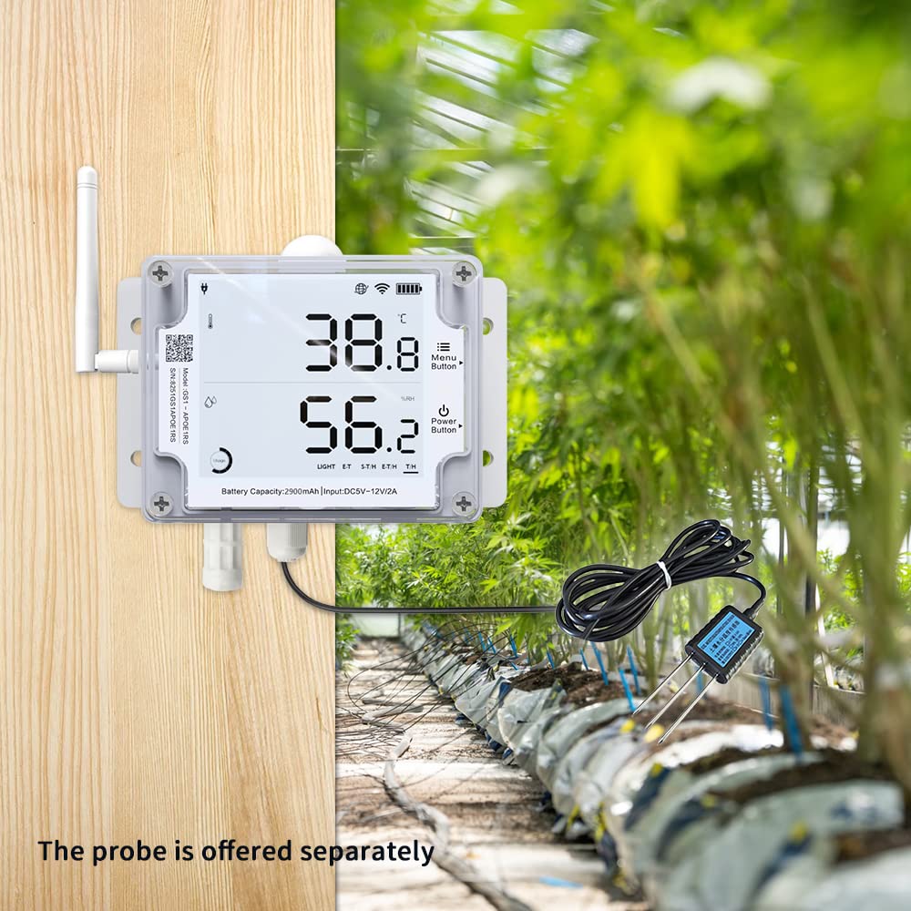 UbiBot GS1-AETH1RS WiFi & Ethernet Temperature Humidity Light Sensor with External Probe - Wireless Data Logger for Home, Office, Warehouse - No Hub Required, 2.4GHz WiFi, Scheduled Reports & Alerts