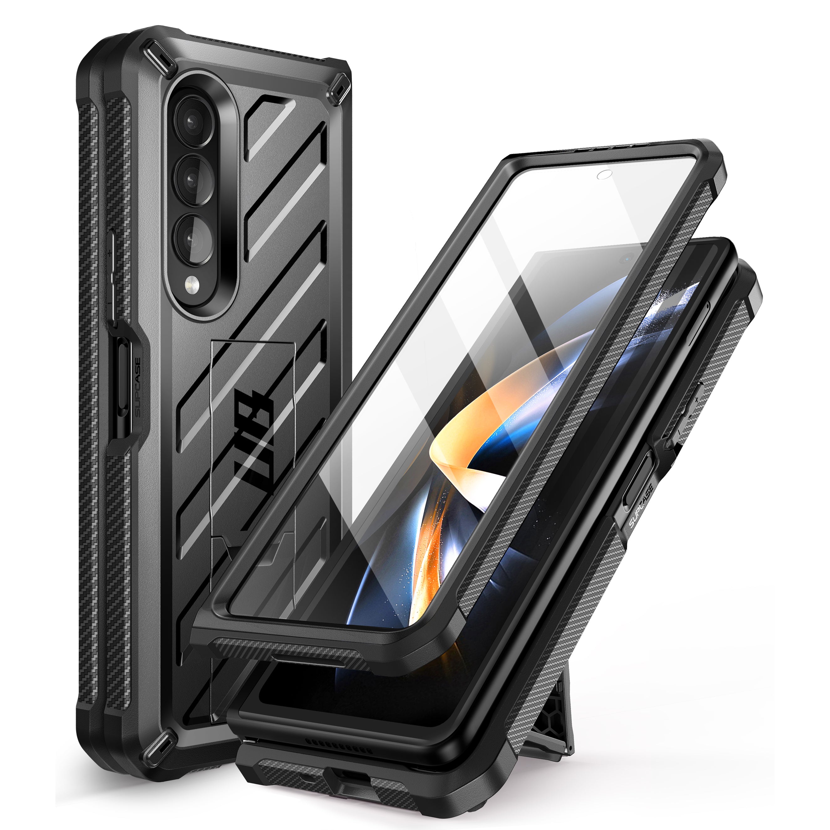Samsung Galaxy Z Fold 4 Case with Built-in Kickstand & Screen Protector - Shockproof Protective Cover for Foldable Phone (Black) | Perfect for Work, Travel & Everyday Use