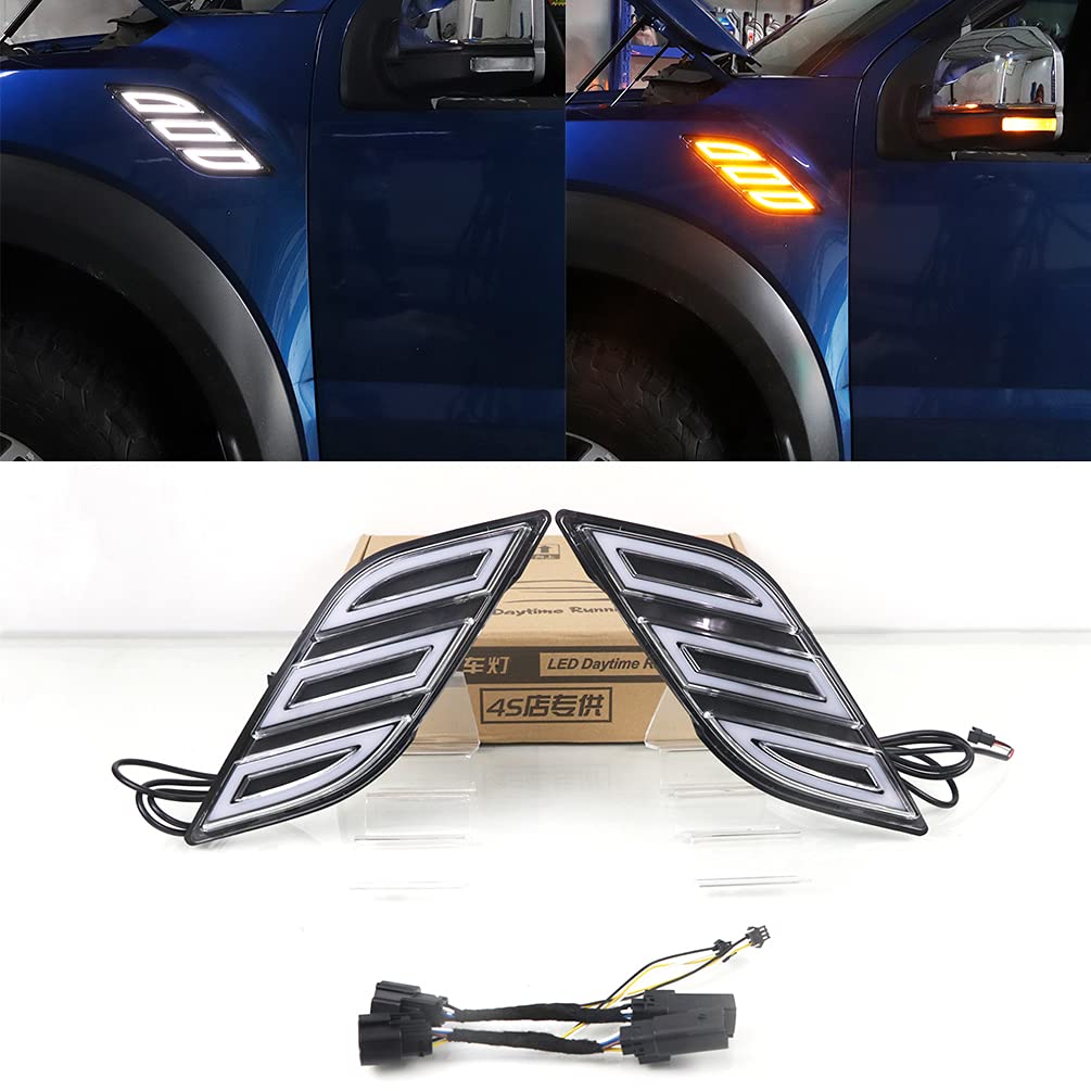 Fender LED Side Marker Lights for Ford Raptor F150 2015-2020 | Switchback White/Amber DRL with Sequential Turn Signal | Fog Light Assembly | Off-Road & Night Driving Safety Upgrade