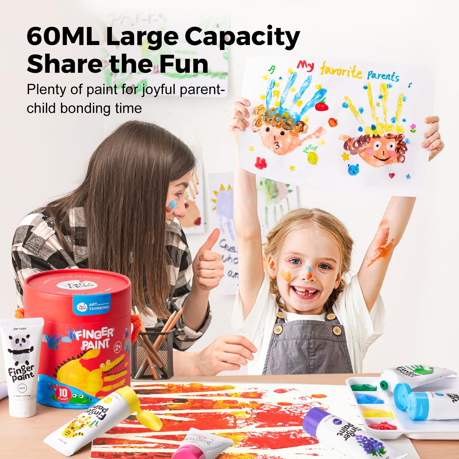 **Jar Melo Washable Non-Toxic Finger Paints for Toddlers - 10 Vibrant Colors (2.1 fl oz), Safe Hand & Feet Baby Paint, Large Capacity Art Supplies for Kids Ages 2+, Perfect for Preschool Learning & Creative Play at Home**