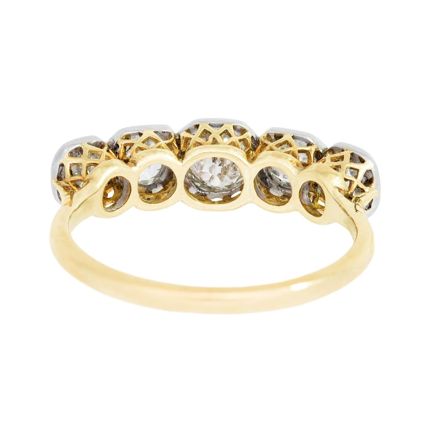 Edwardian 18k Gold & Platinum 5 Stone Diamond Engagement Ring - Vintage Wedding Band for Brides & Proposal Gifts