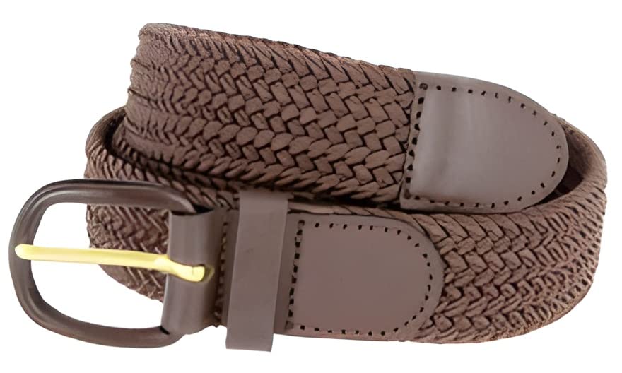 Finstore Unisex Braided Elastic Stretch Belt with Genuine Leather Buckle for Jeans and Pants - Adjustable Waistband for Men & Women | Perfect for Casual Wear, Office Outfits and Everyday Fashion