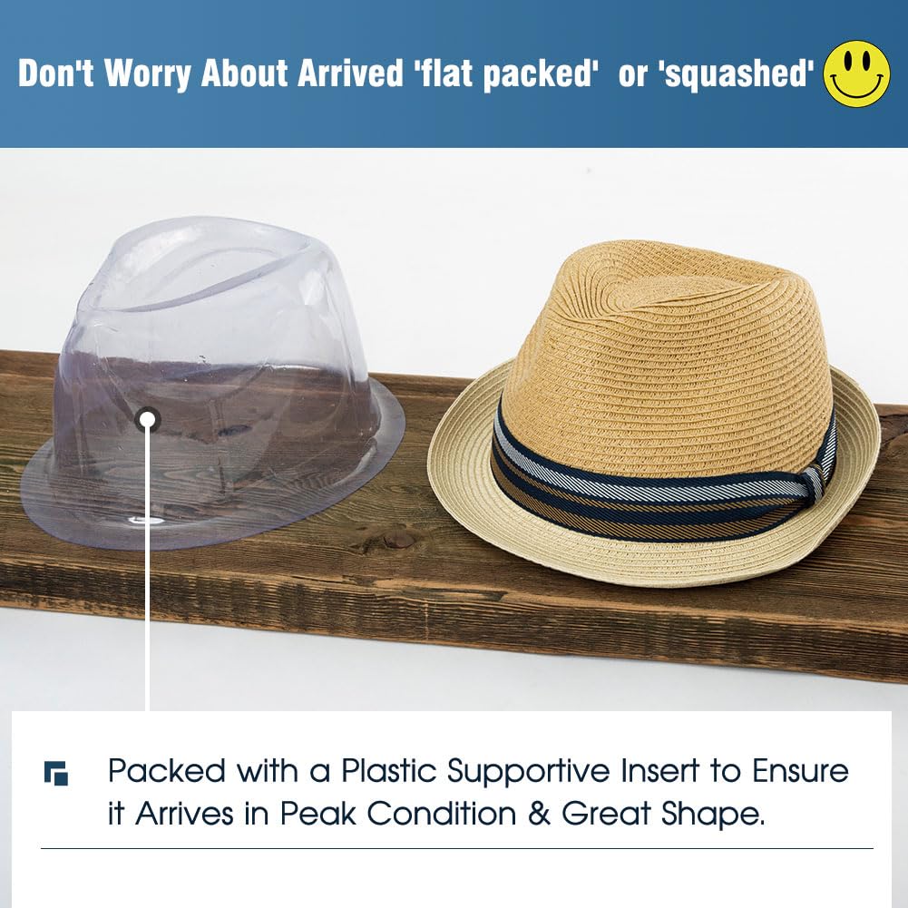 Stylish Oversized Straw Fedora Hat for Men - L/XL Size, UPF 50 Sun Protection, Summer Beach Panama Trilby Gatsby Derby Hat | Perfect for Outdoor Activities, Vacations, and Fashion Statements