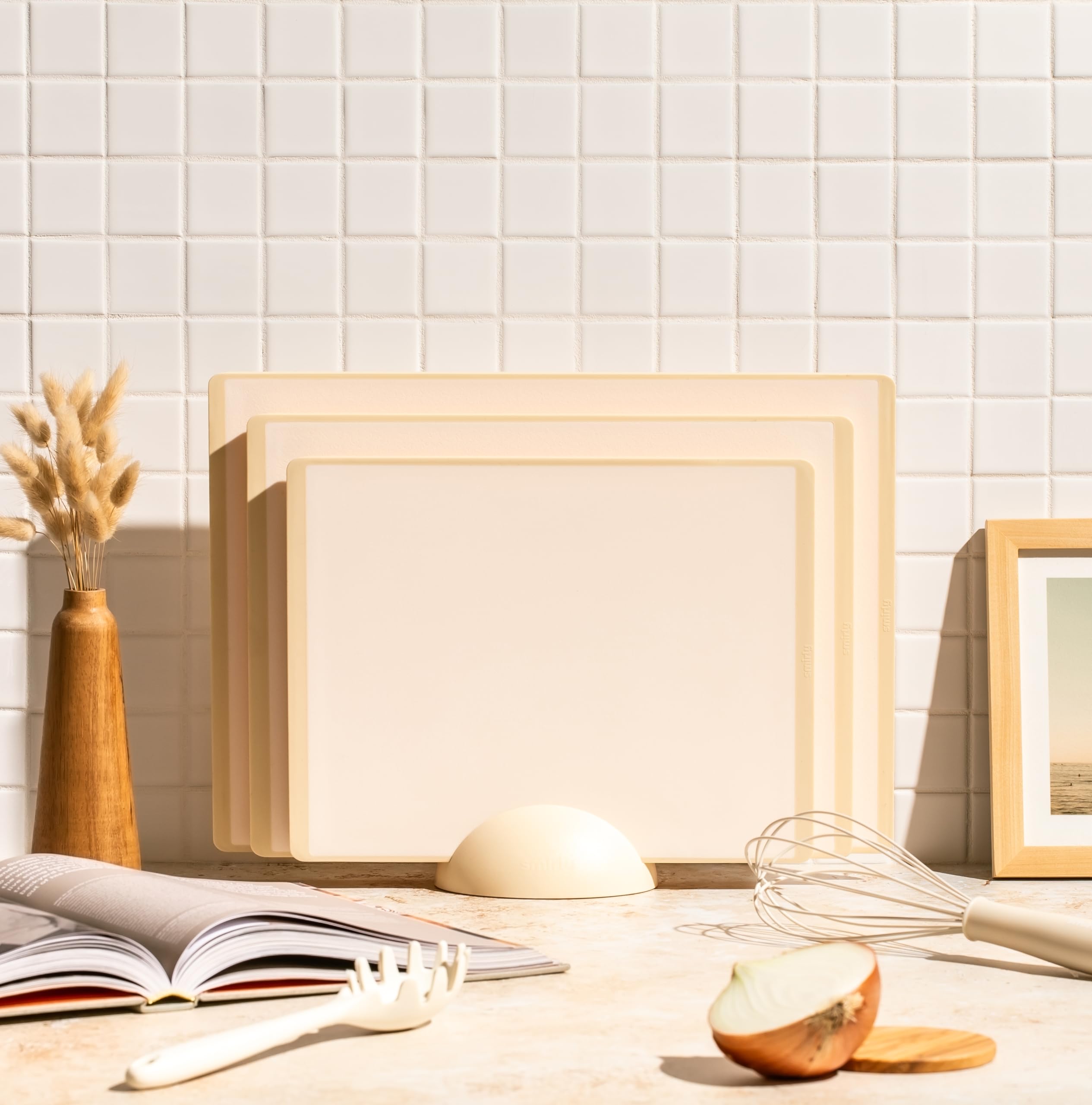 SMIRLY Dishwasher Safe Plastic Cutting Board Set with Holder - Durable Kitchen Chopping Boards for Meat, Vegetables, and Fruits - Perfect for Meal Prep and Cooking