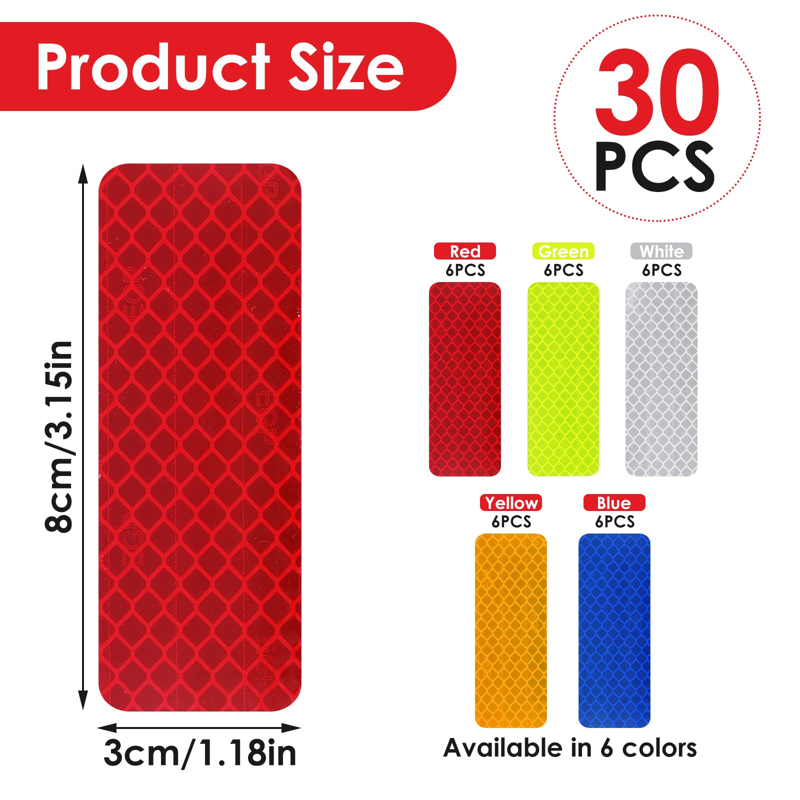 30 Pack Waterproof Safety Reflective Stickers for Cars, Bikes & Motorcycles - 1.18