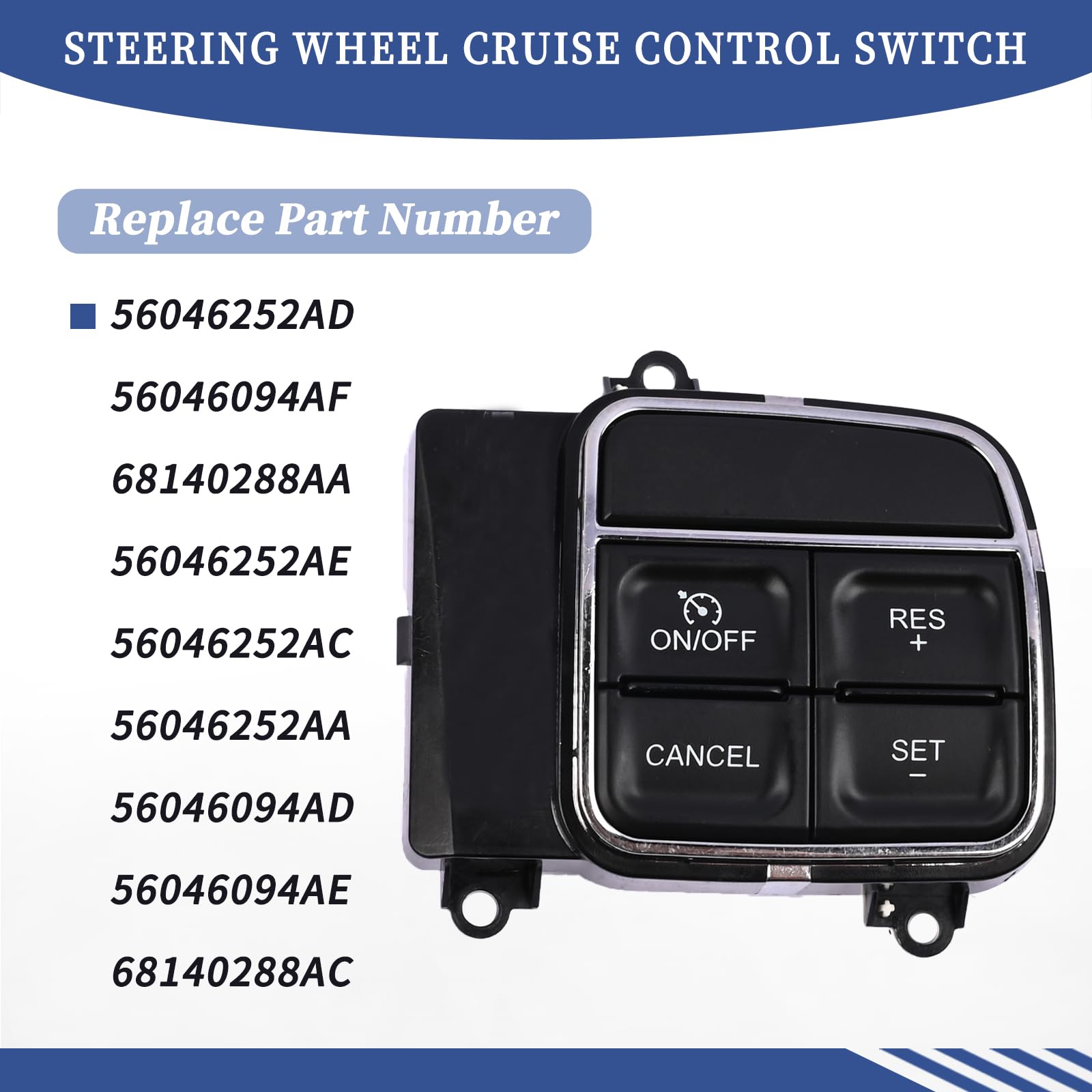 Steering Wheel Cruise Control Switch 56046252AD 56046094AF Compatible with Chrysler 300, Dodge Charger Durango, RAM 1500 2500, Jeep Grand Cherokee 2011-2014 - Replacement Speed Control Switch for Smooth Highway Driving