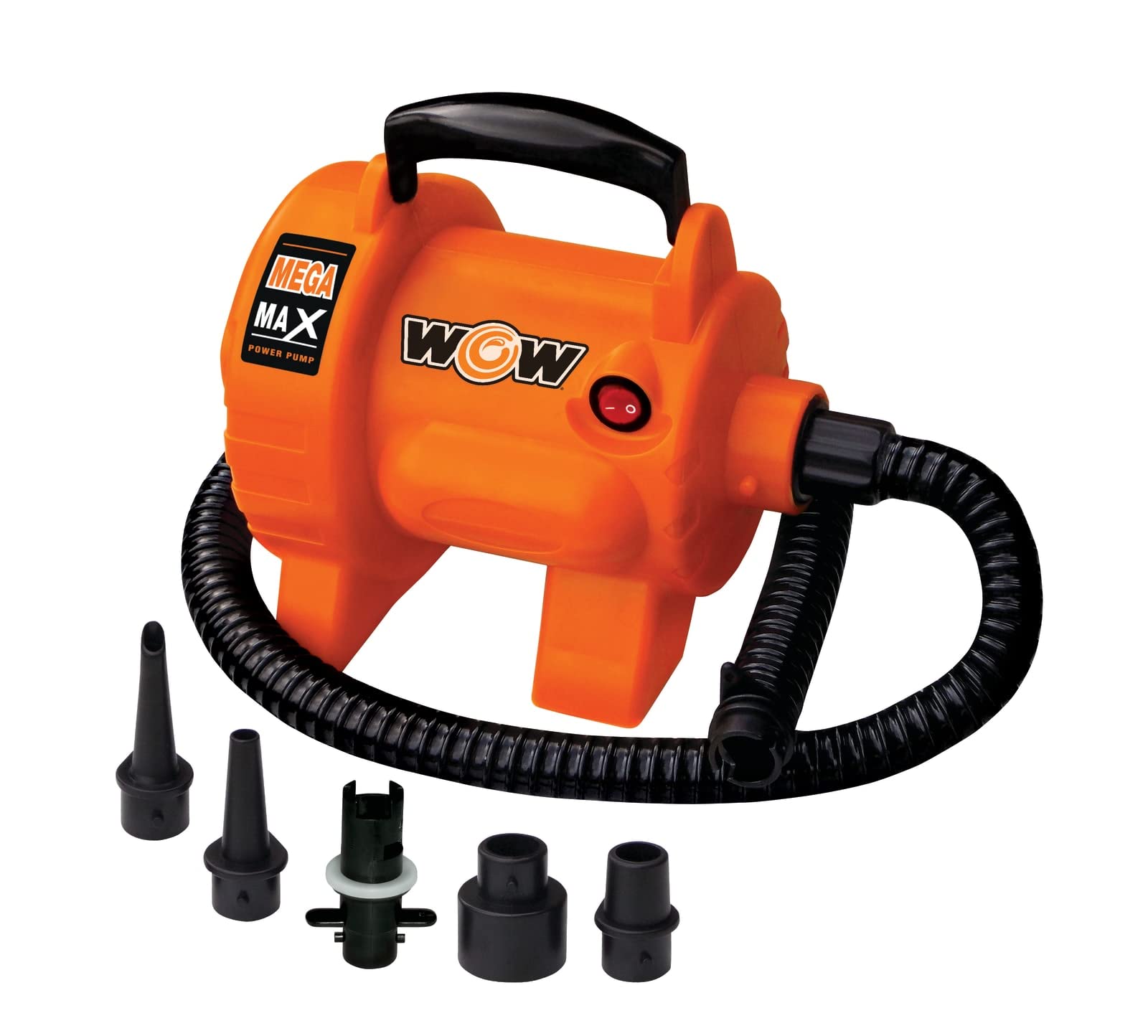 WOW Watersports Mega Max Power Air Pump 16-4020 - High Performance Inflator for Boats, Pools, SUPs & Water Toys | Orange | Heavy Duty Electric Pump for Fast Inflation
