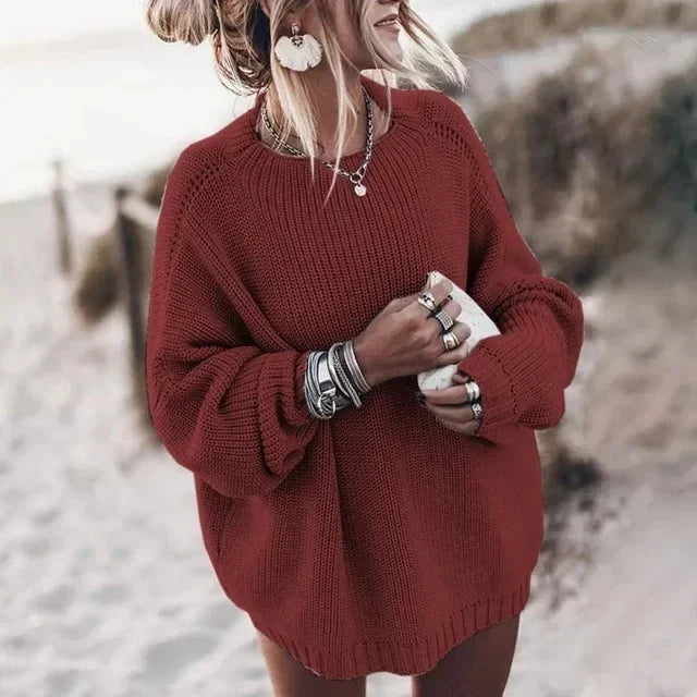 Women's Oversized Boho Sweater - Indie Knit Pullover with O-Neck & Long Sleeves | Warm Loose Gray Top for Autumn Winter | Cozy Fall Layering, Casual Outfits & Holiday Fashion