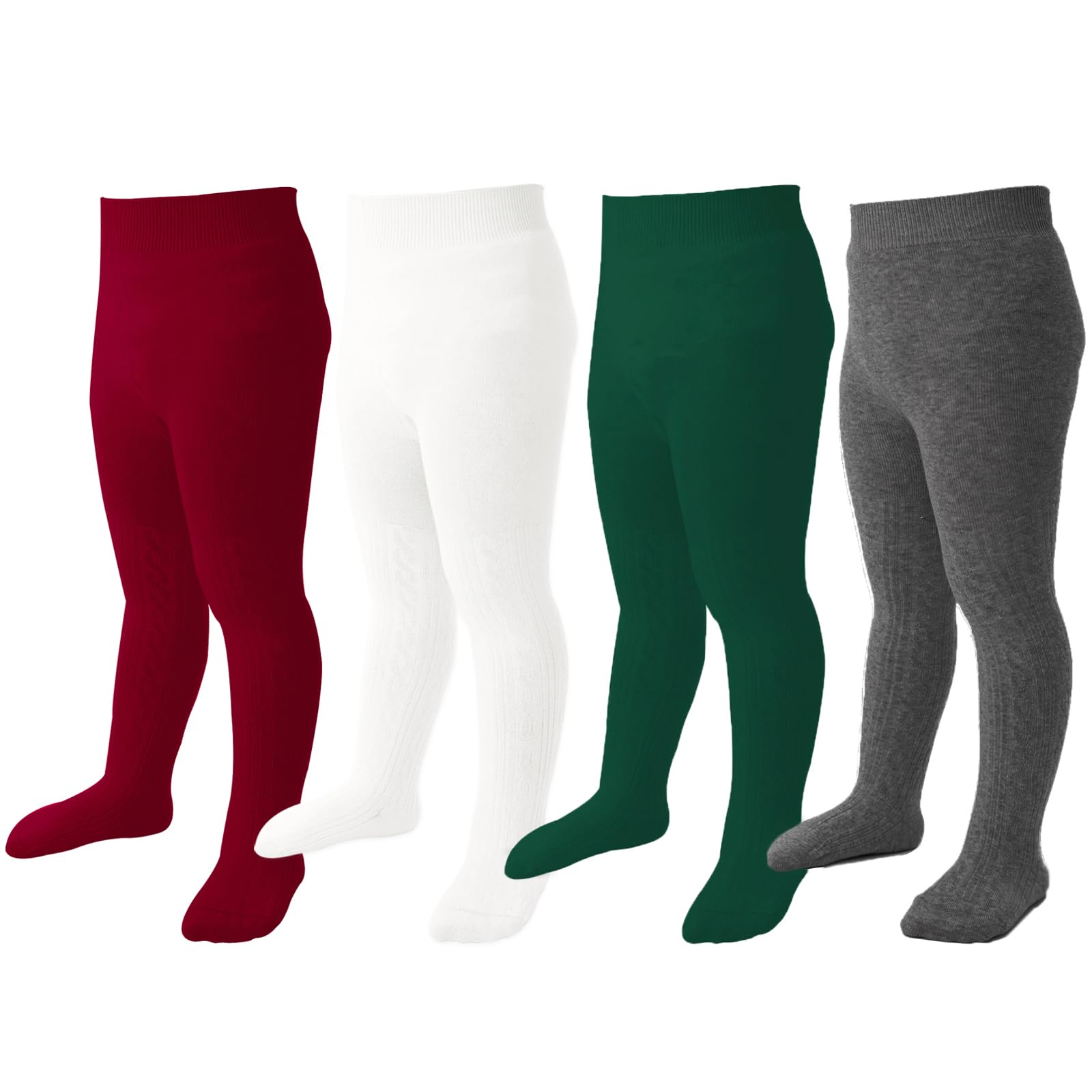 Baby Girl Cable Knit Leggings - Soft Cotton Toddler Tights, Seamless Winter Stockings (3/4/5 Pack) - Warm & Comfortable for Playtime, Daycare & Cold Weather Outfits