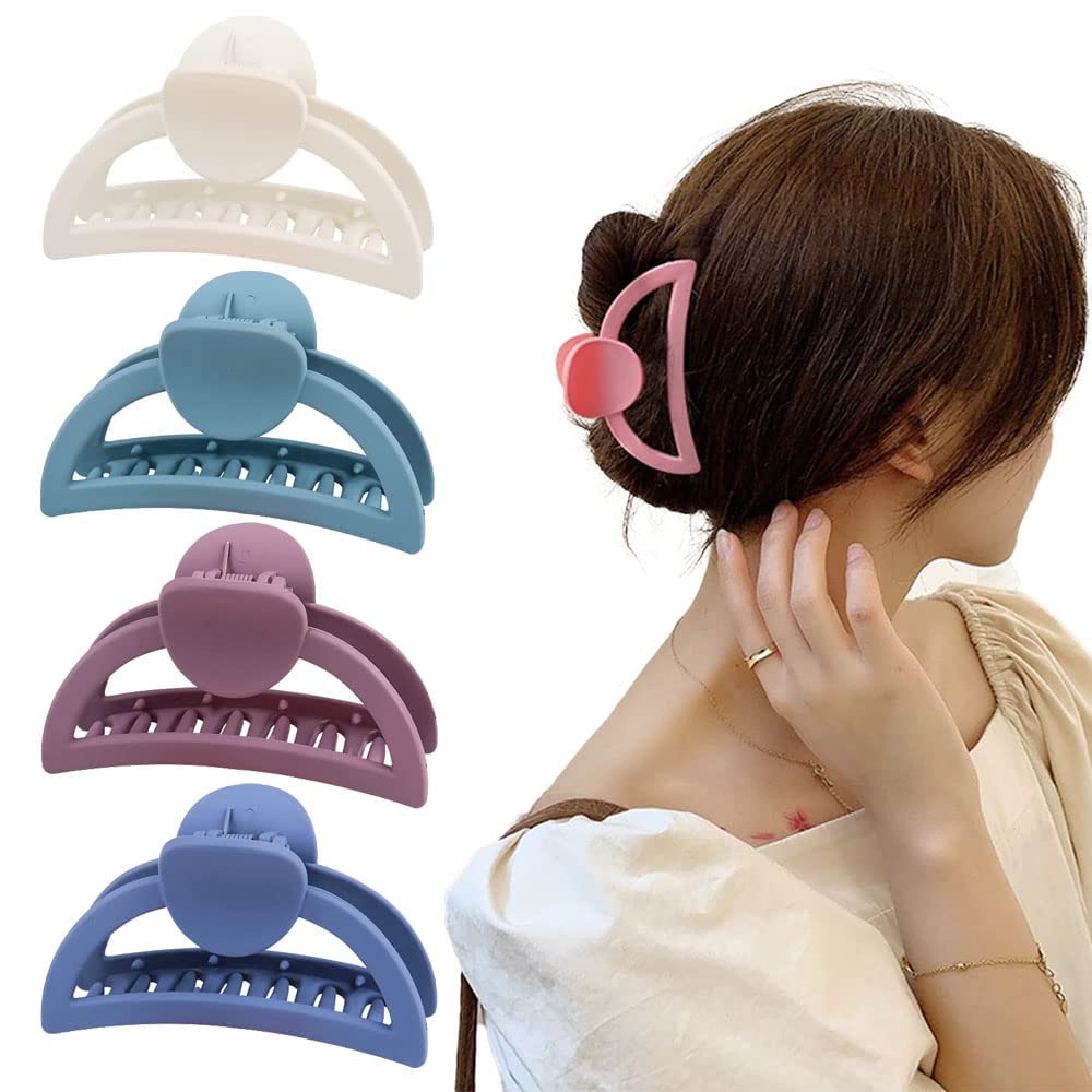 4pcs Non-Slip Matte Hair Claw Clips for Women & Girls - 3.5 Inch Large Hair Clips for Thick or Thin Hair - Perfect for Work, School, Gym & Everyday Styling